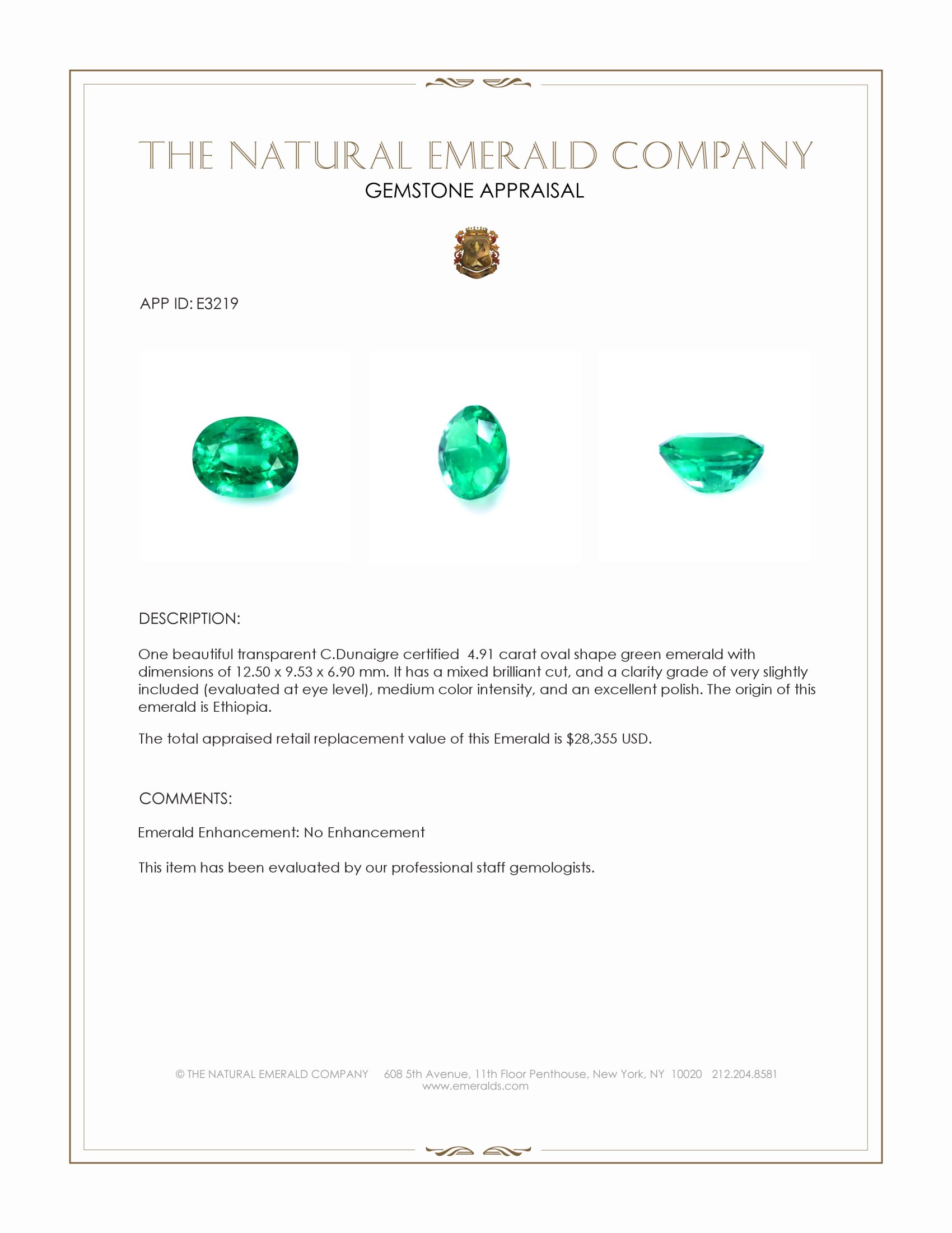 4.91 Ct. Emerald from Ethiopia