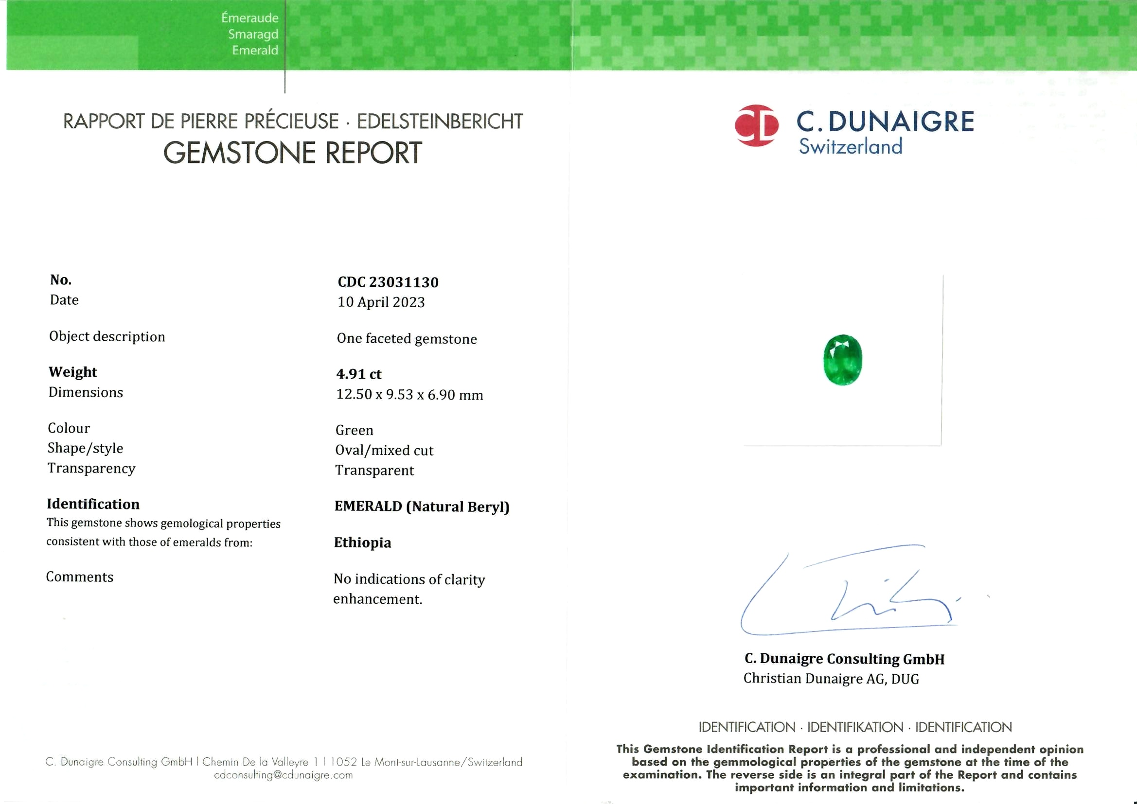 4.91 Ct. Emerald from Ethiopia