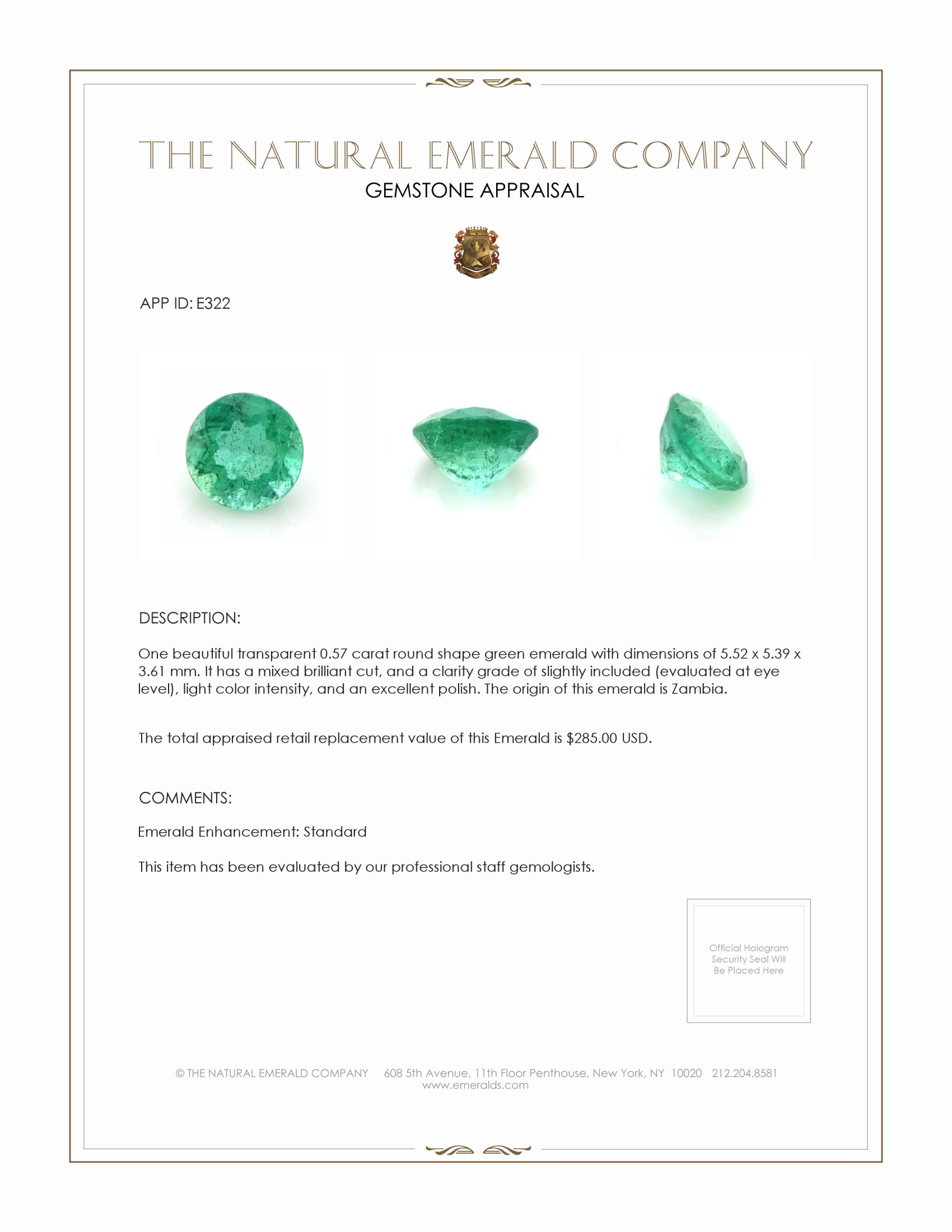 0.57 Ct. Emerald from Zambia