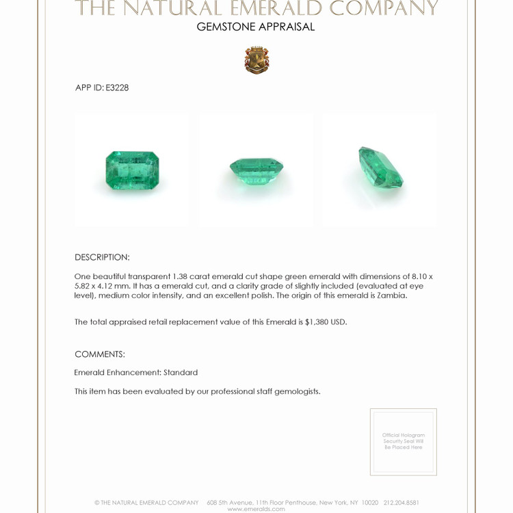 1.38 Ct. Emerald from Zambia