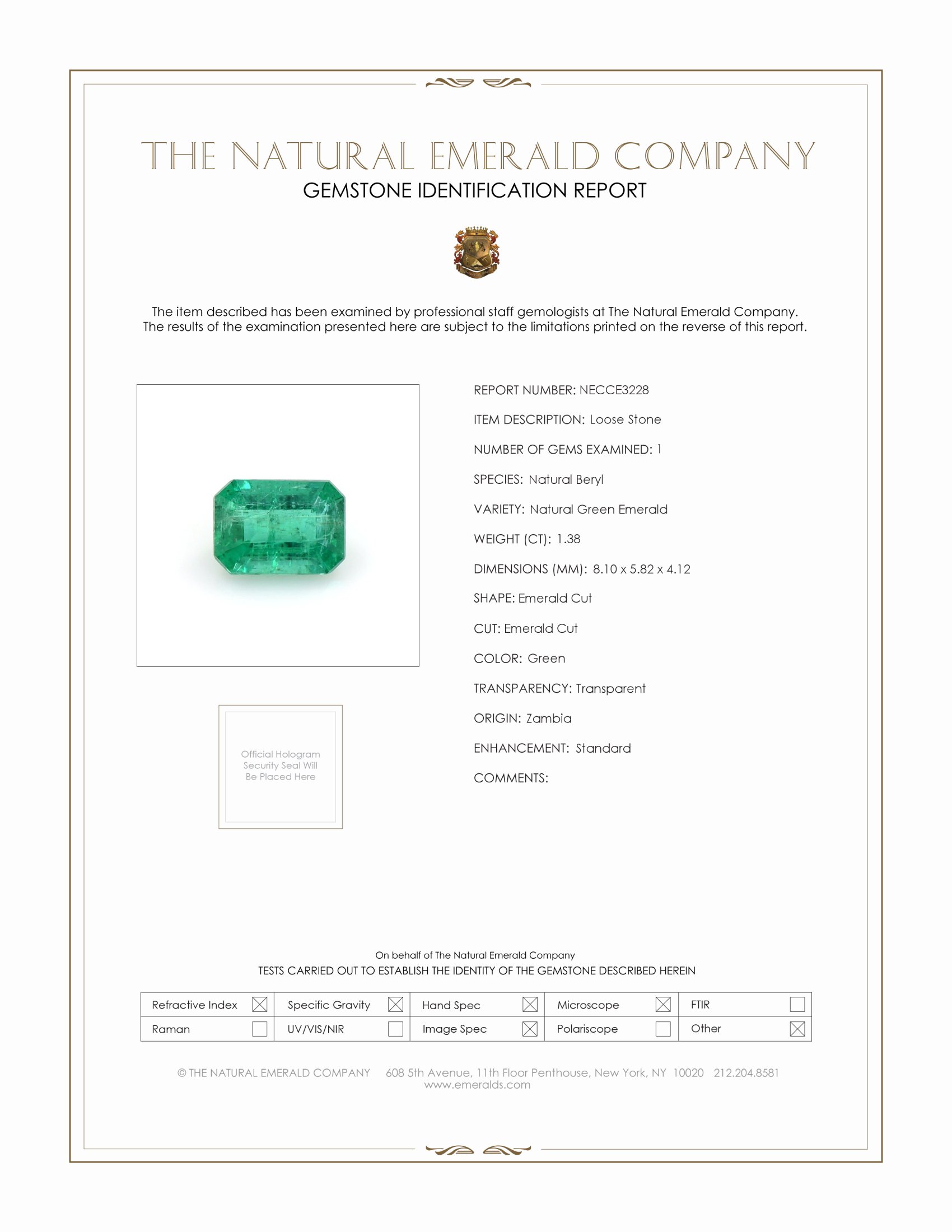 1.38 Ct. Emerald from Zambia