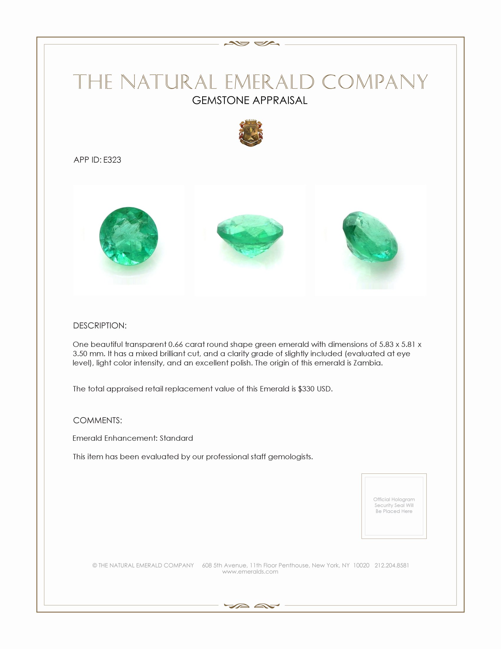 0.66 Ct. Emerald from Zambia