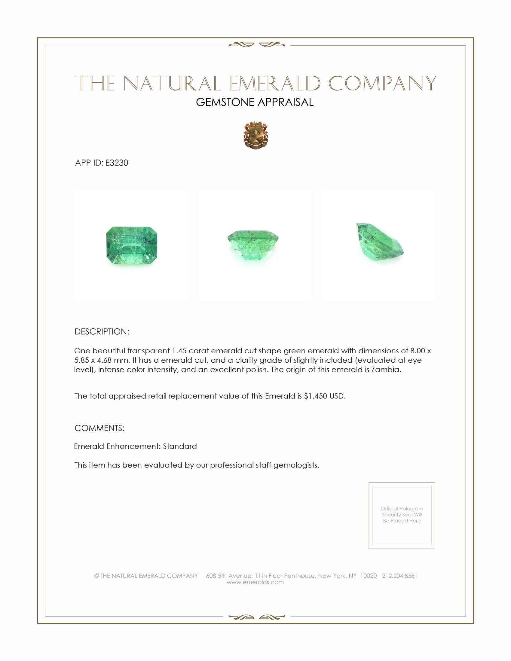 1.45 Ct. Emerald from Zambia