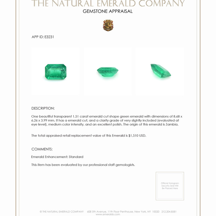 1.51 Ct. Emerald from Zambia