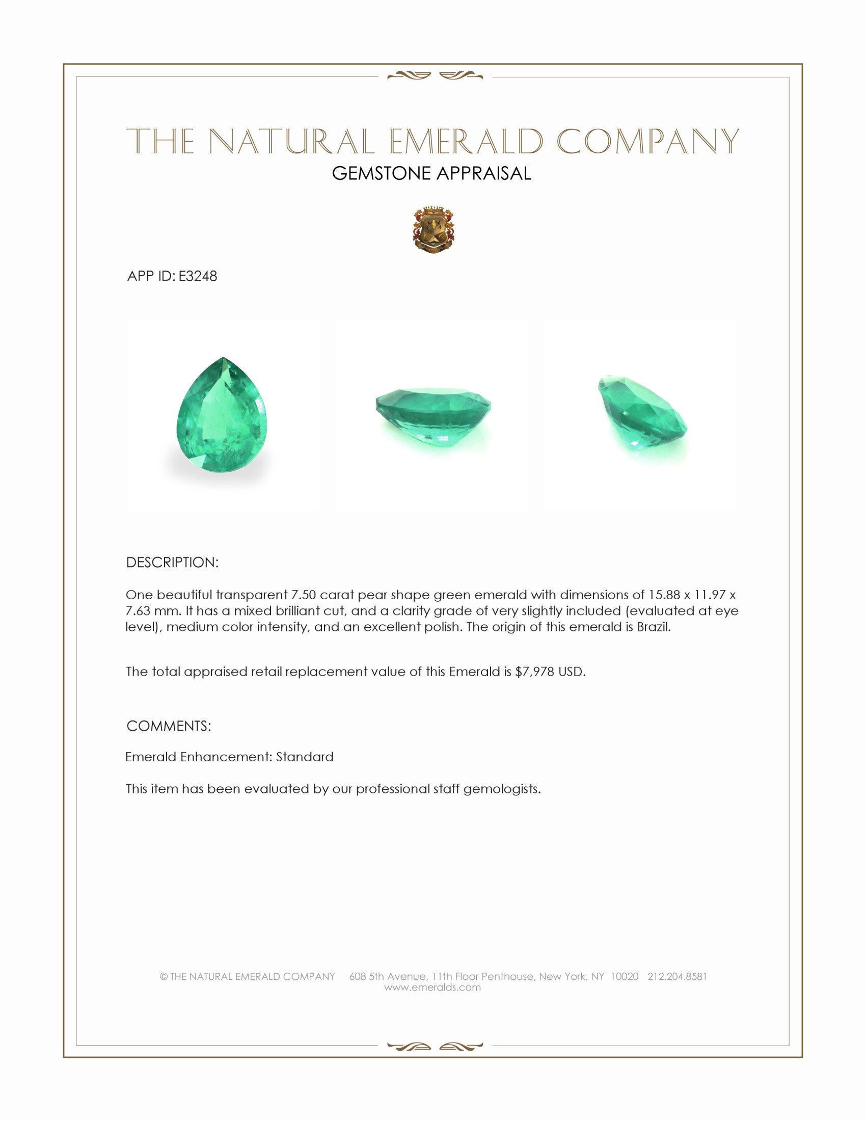 7.50 Ct. Emerald from Brazil