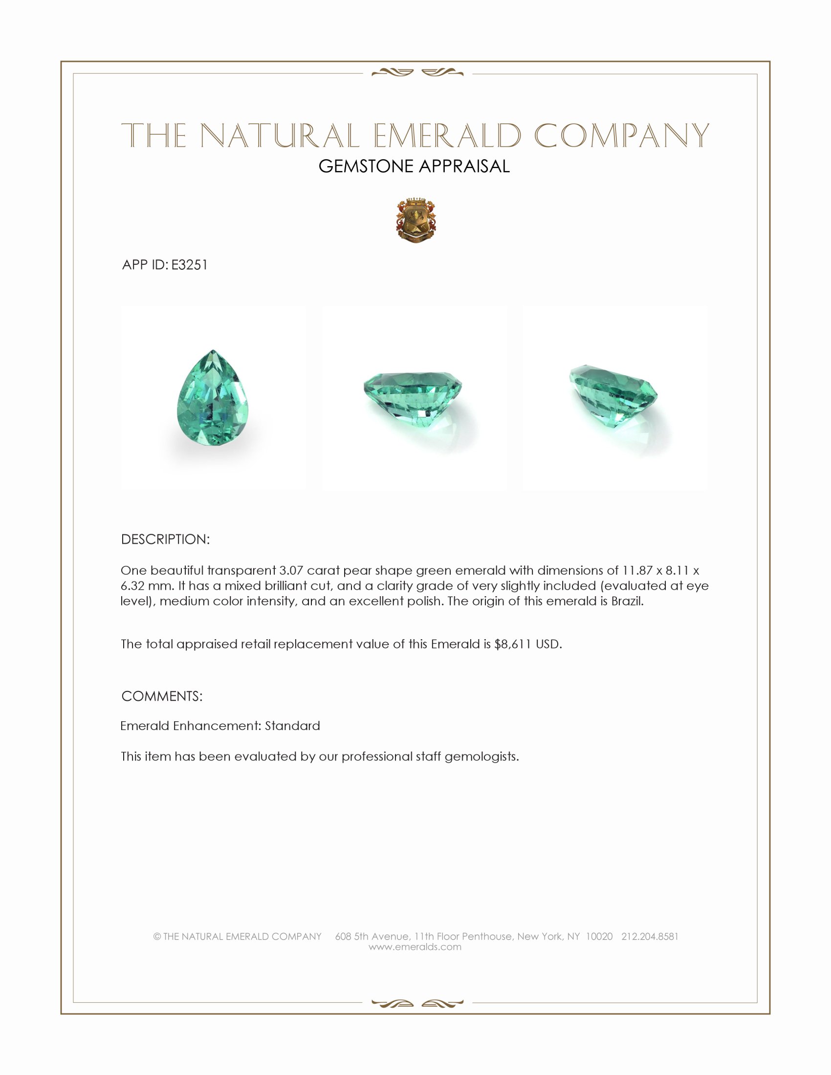 3.07 Ct. Emerald from Brazil