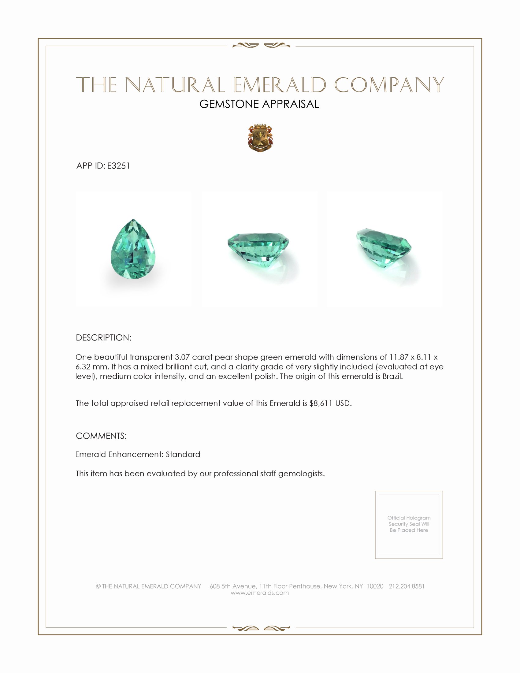 3.07 Ct. Emerald from Brazil