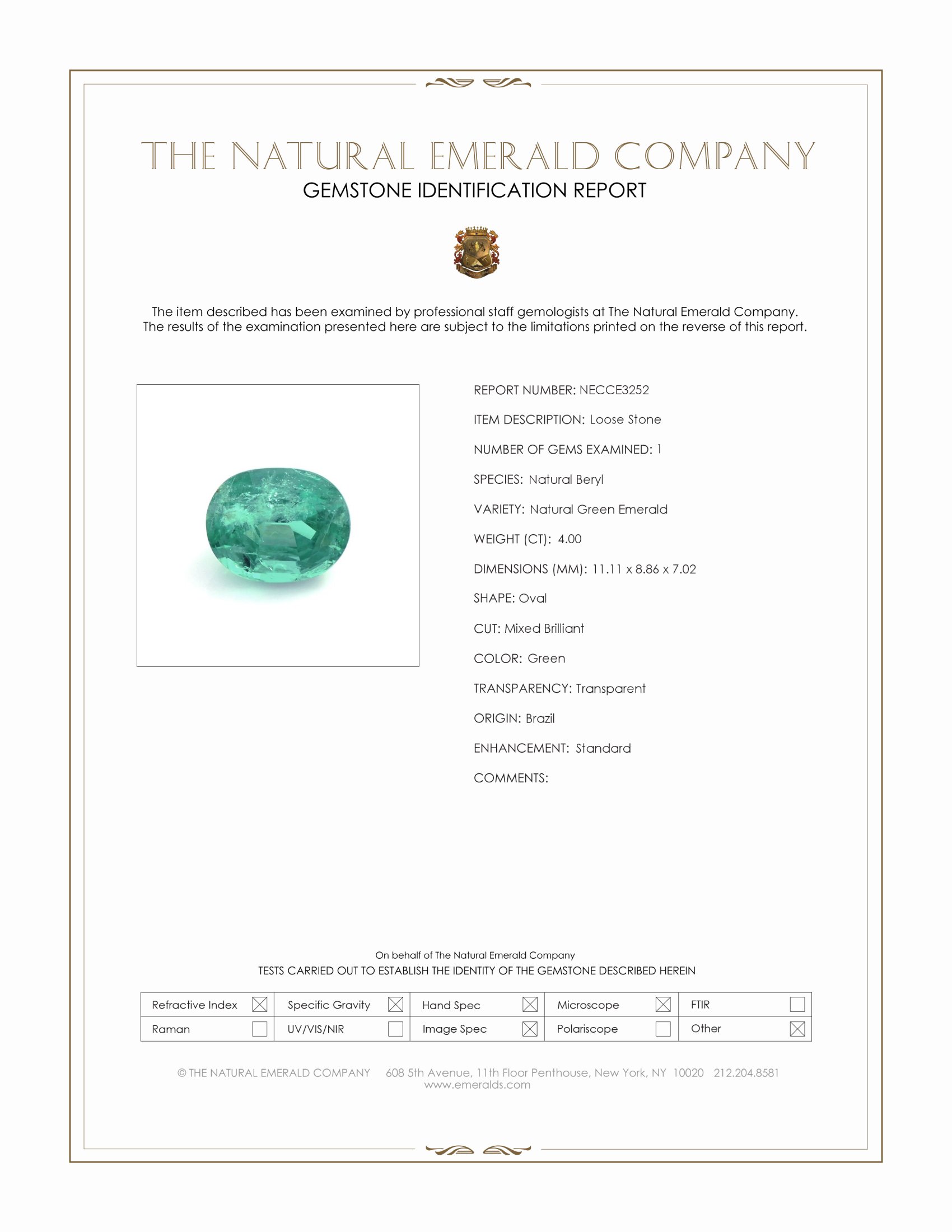 4.00 Ct. Emerald from Brazil