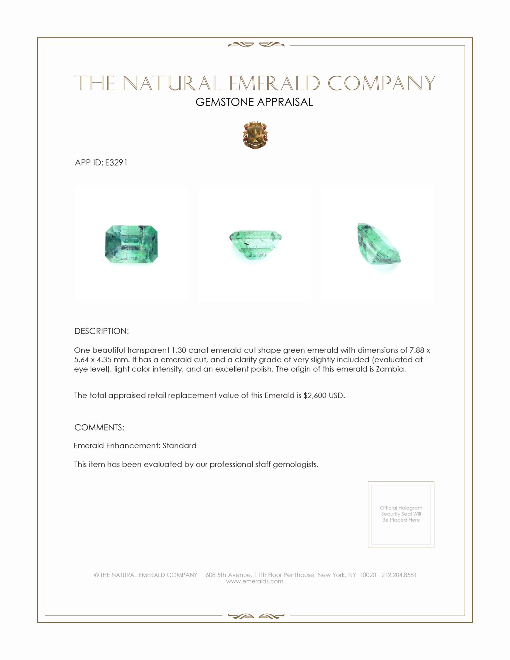 1.30 Ct. Emerald from Zambia