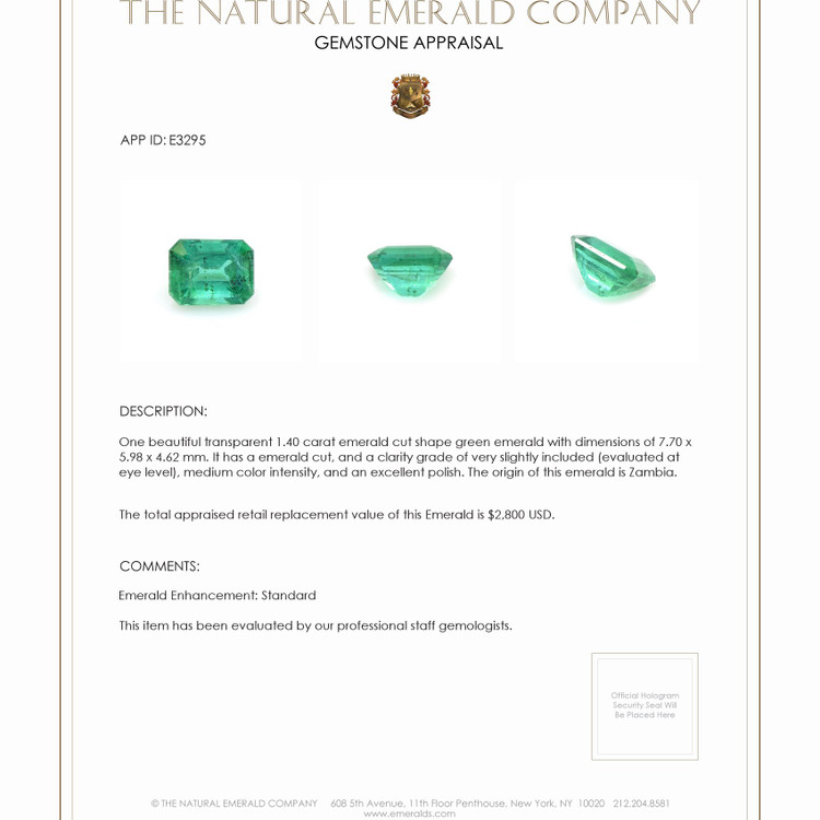 1.40 Ct. Emerald from Zambia