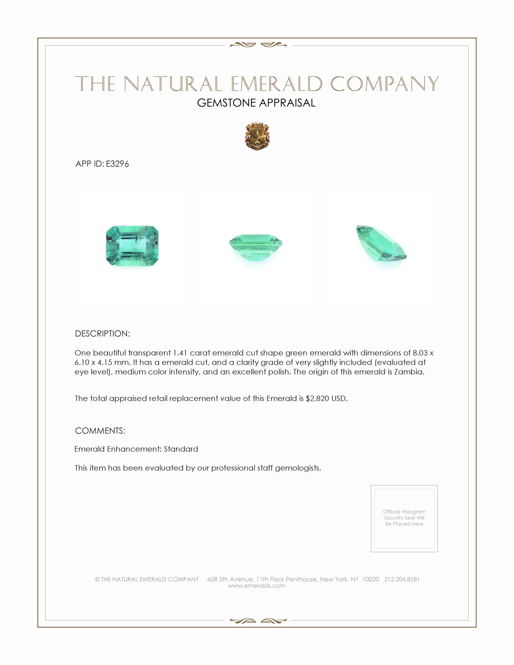 1.41 Ct. Emerald from Zambia