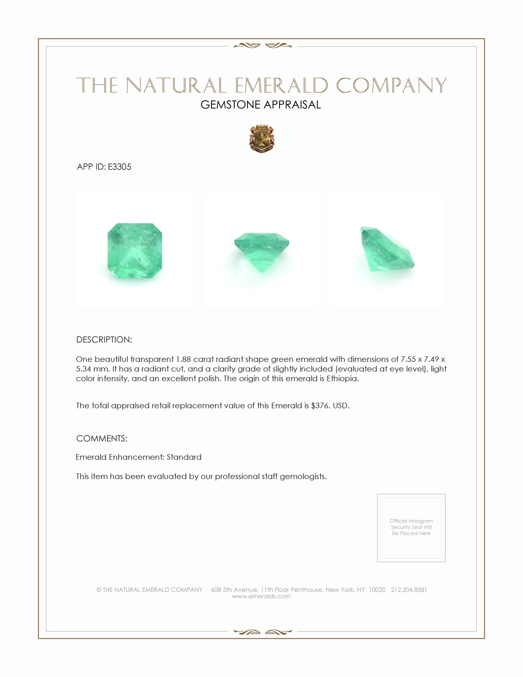 1.88 Ct. Emerald from Ethiopia