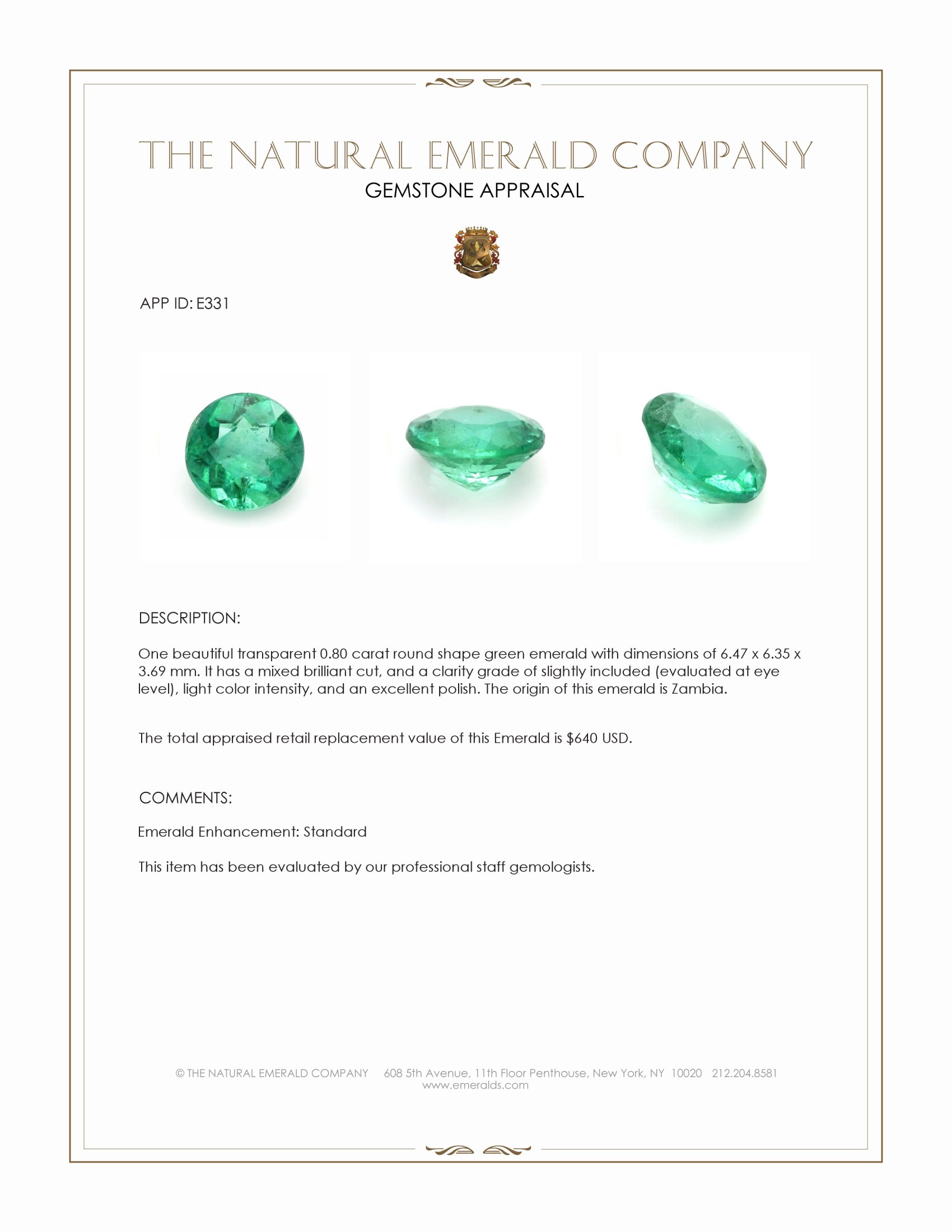 0.80 Ct. Emerald from Zambia