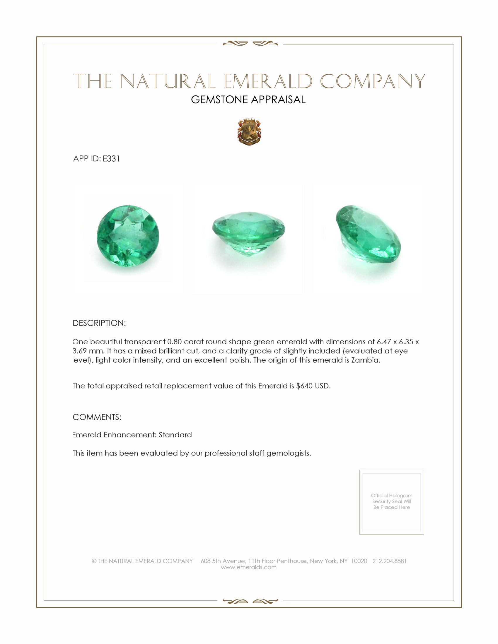 0.80 Ct. Emerald from Zambia