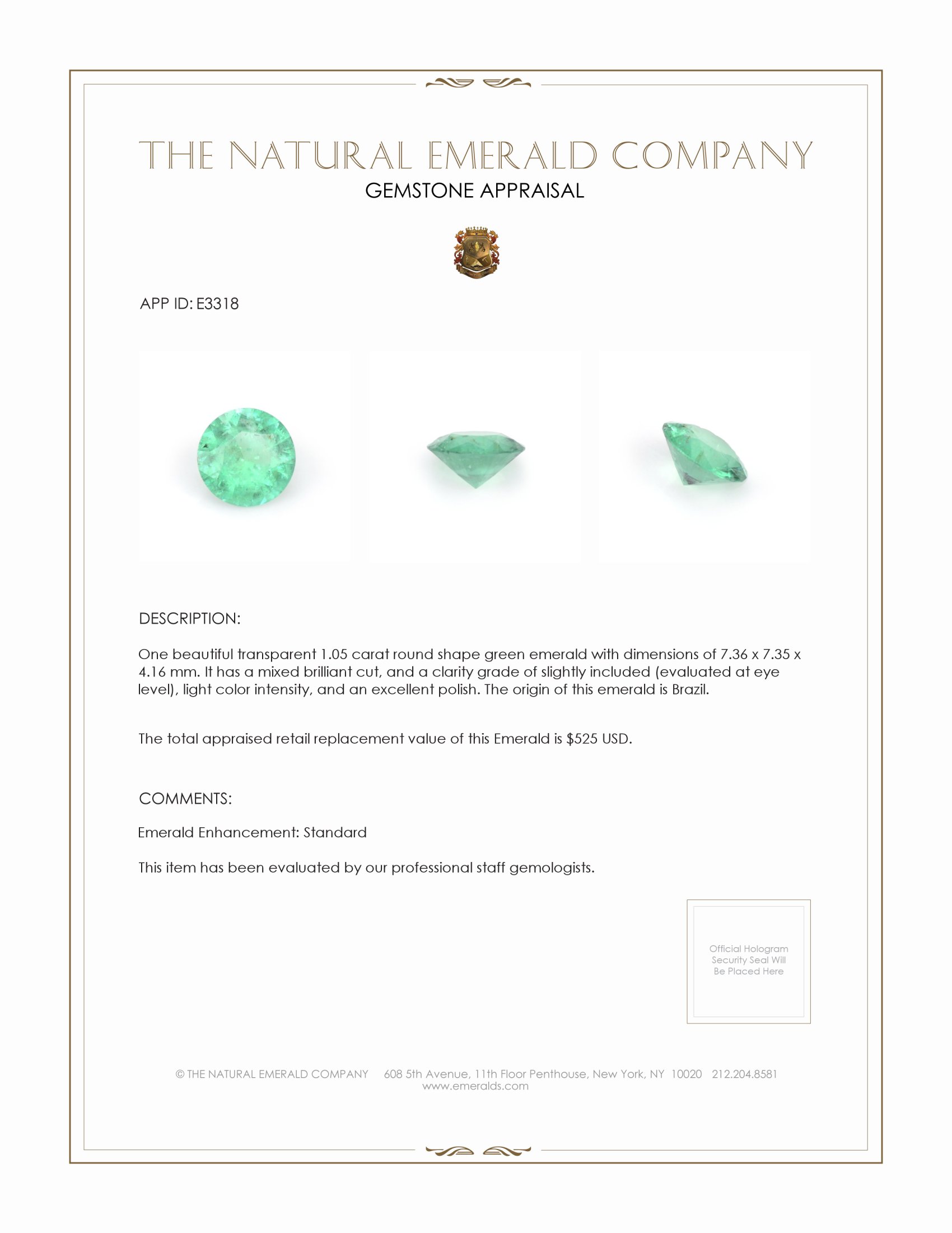 1.05 Ct. Emerald from Brazil