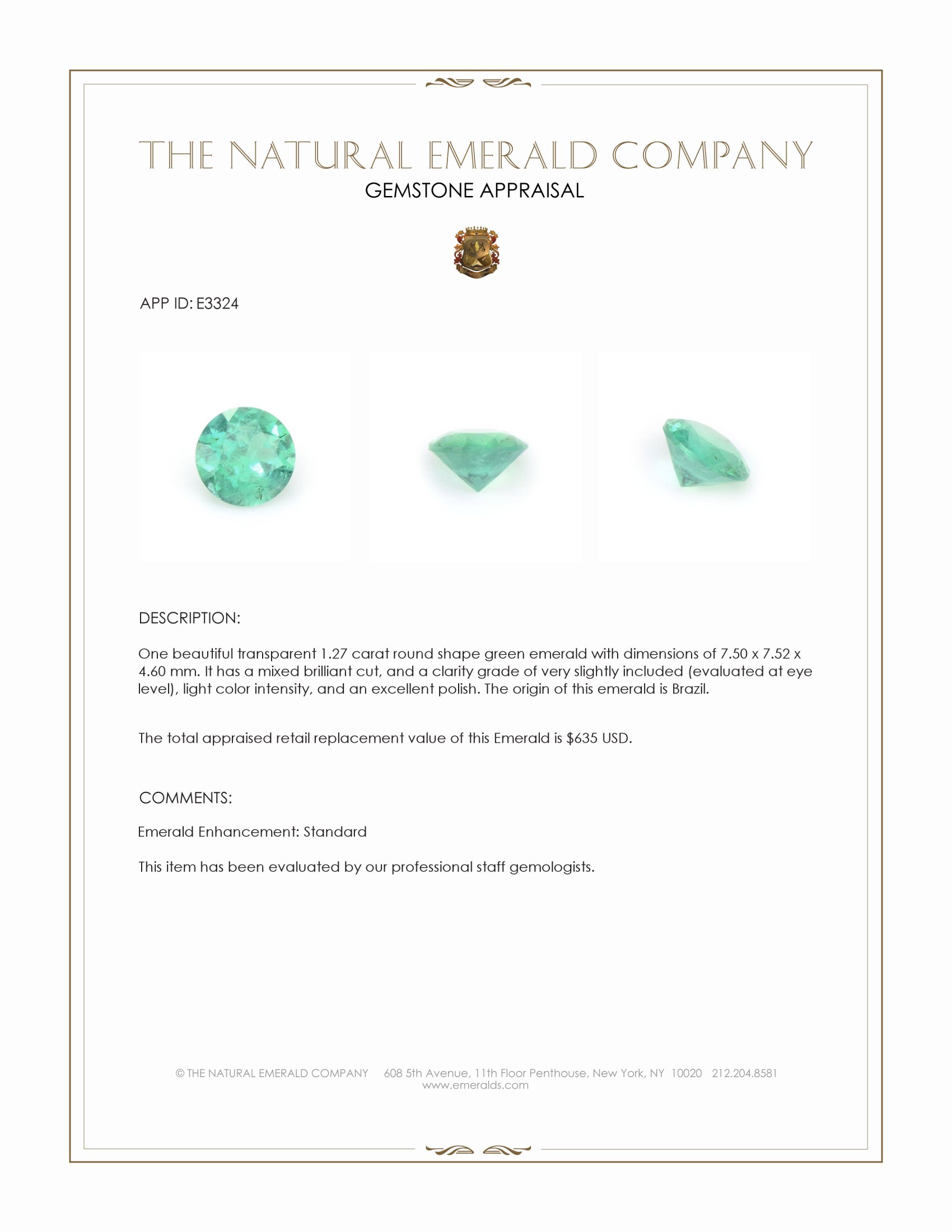 1.27 Ct. Emerald from Brazil