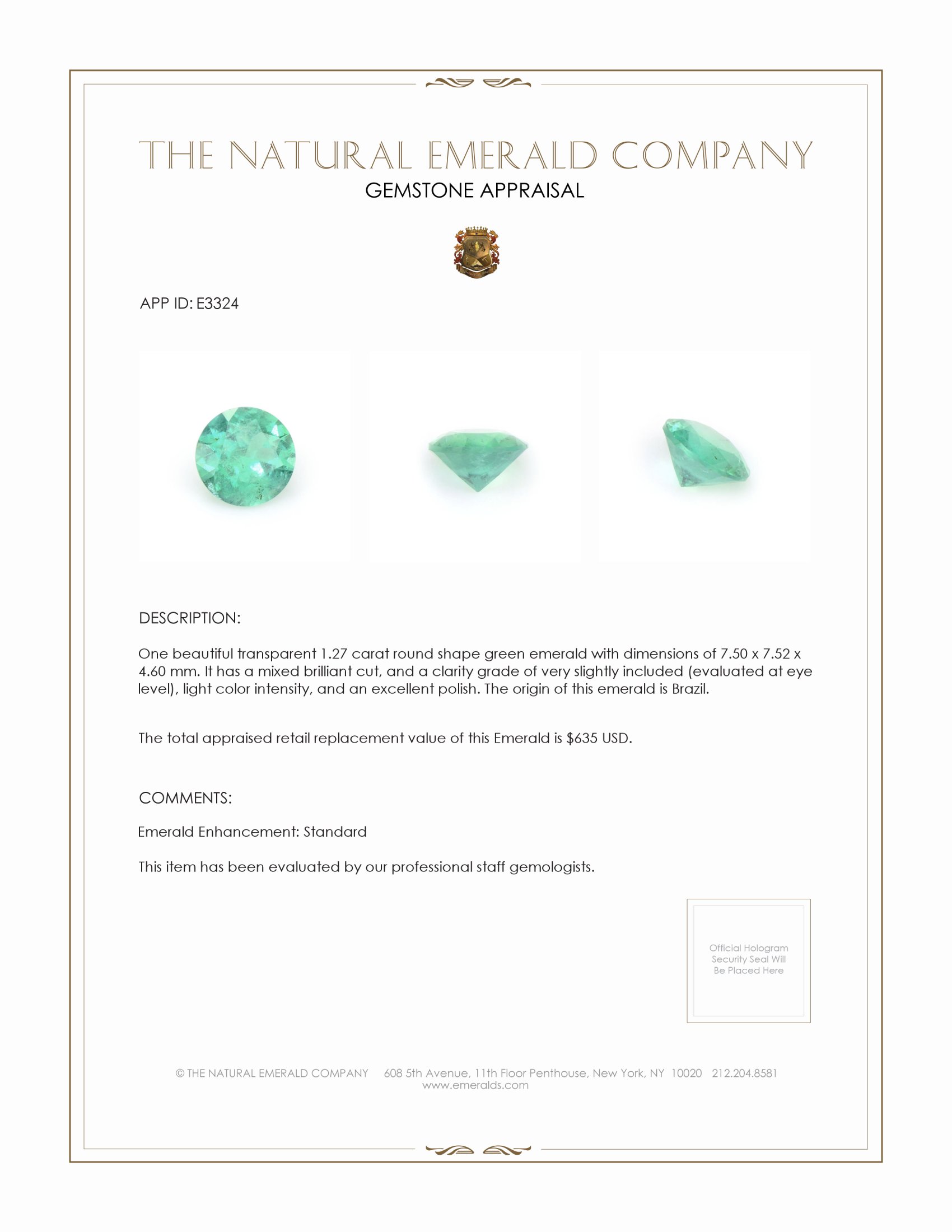 1.27 Ct. Emerald from Brazil