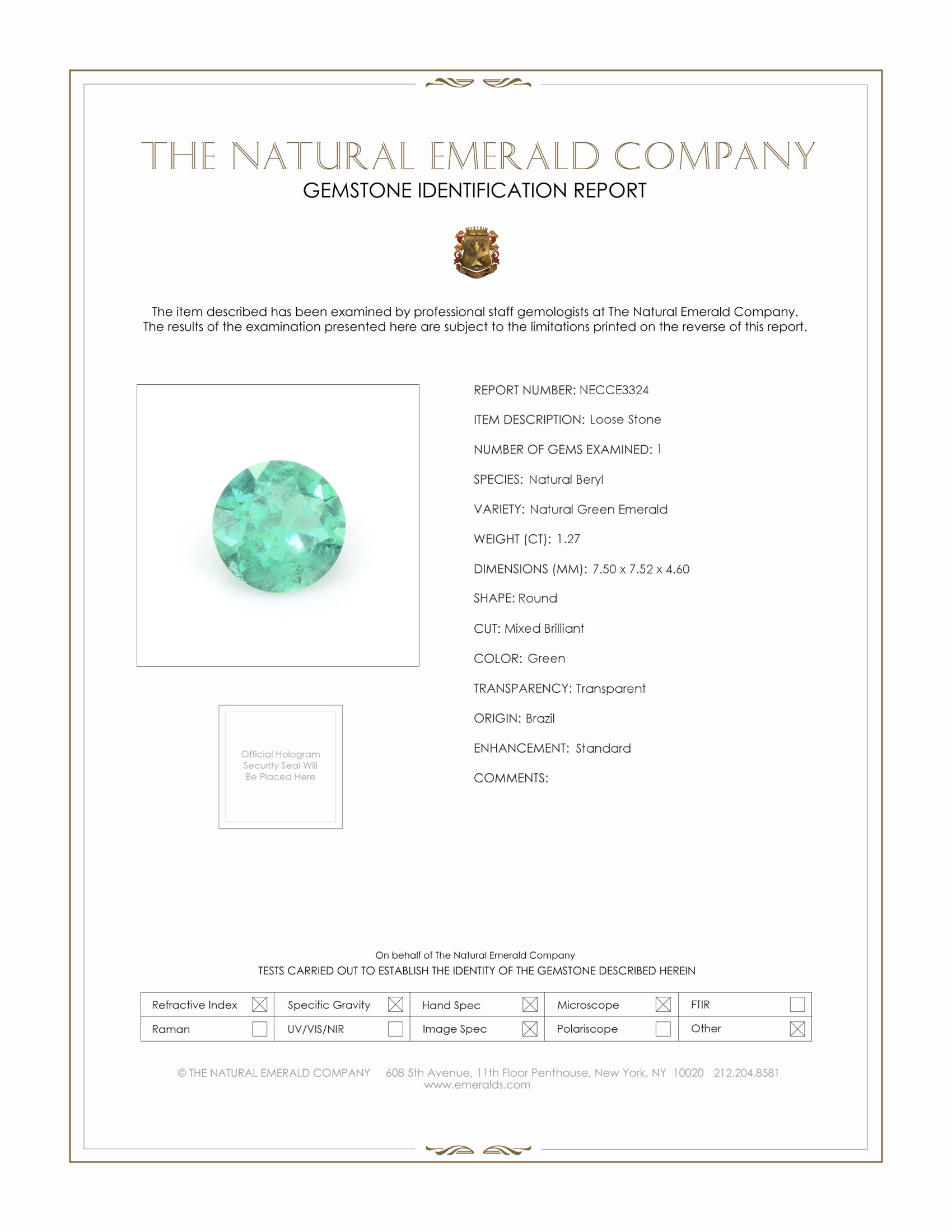 1.27 Ct. Emerald from Brazil