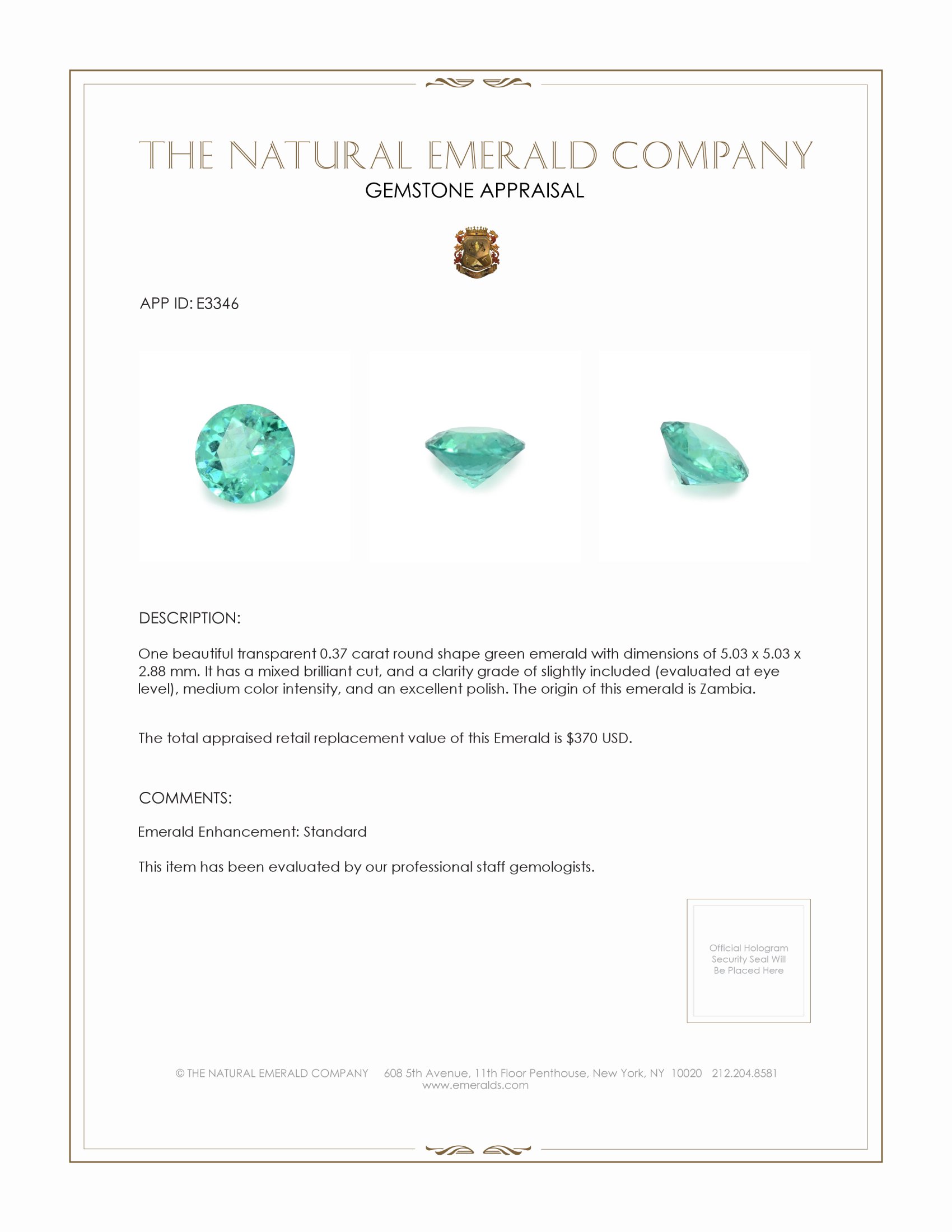 0.37 Ct. Emerald from Zambia