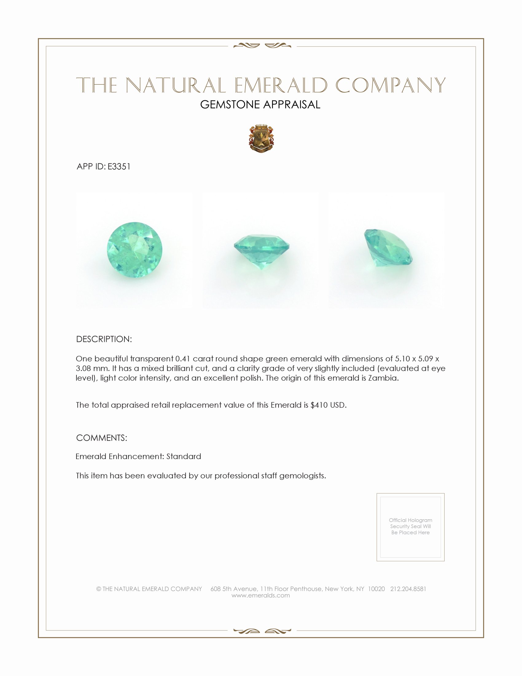 0.41 Ct. Emerald from Zambia