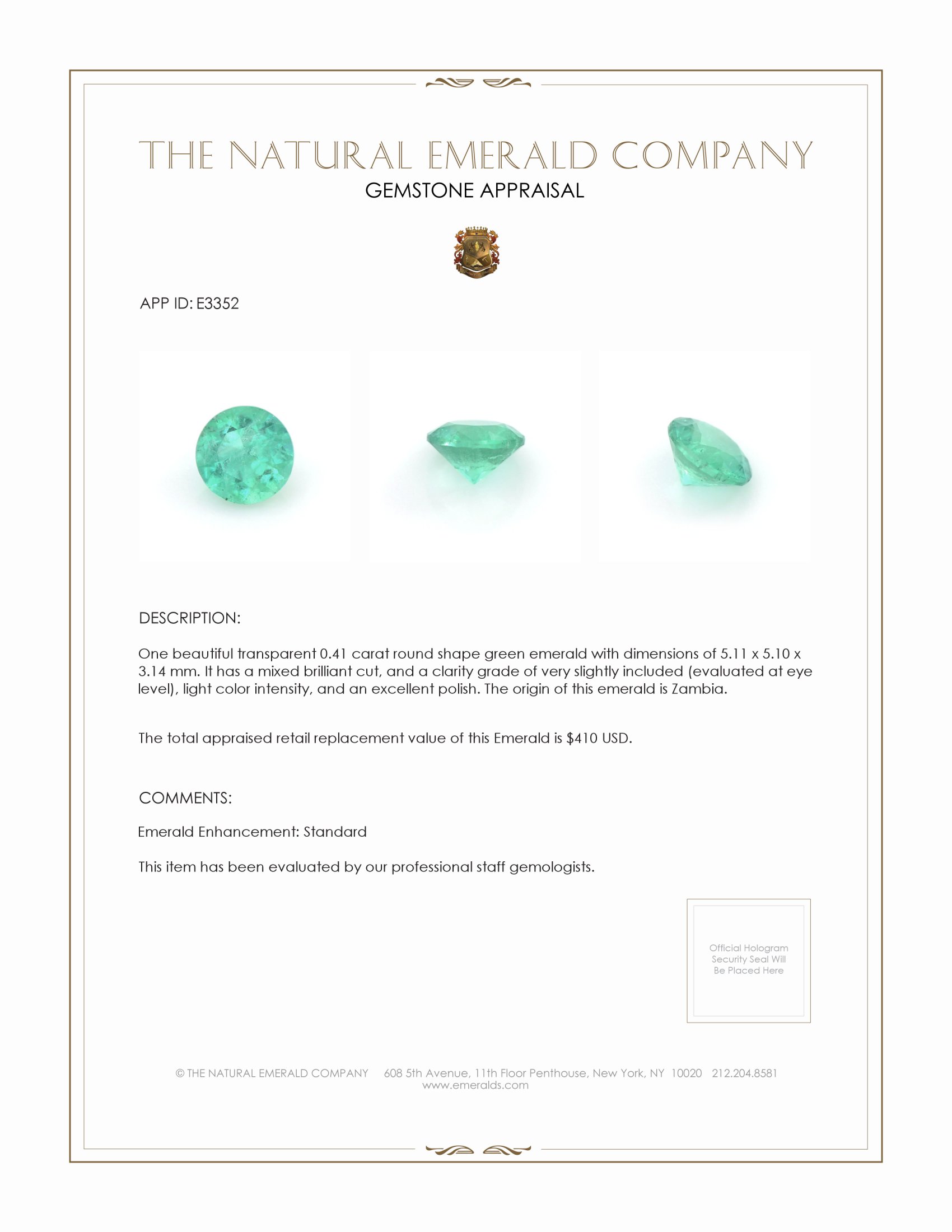 0.41 Ct. Emerald from Zambia