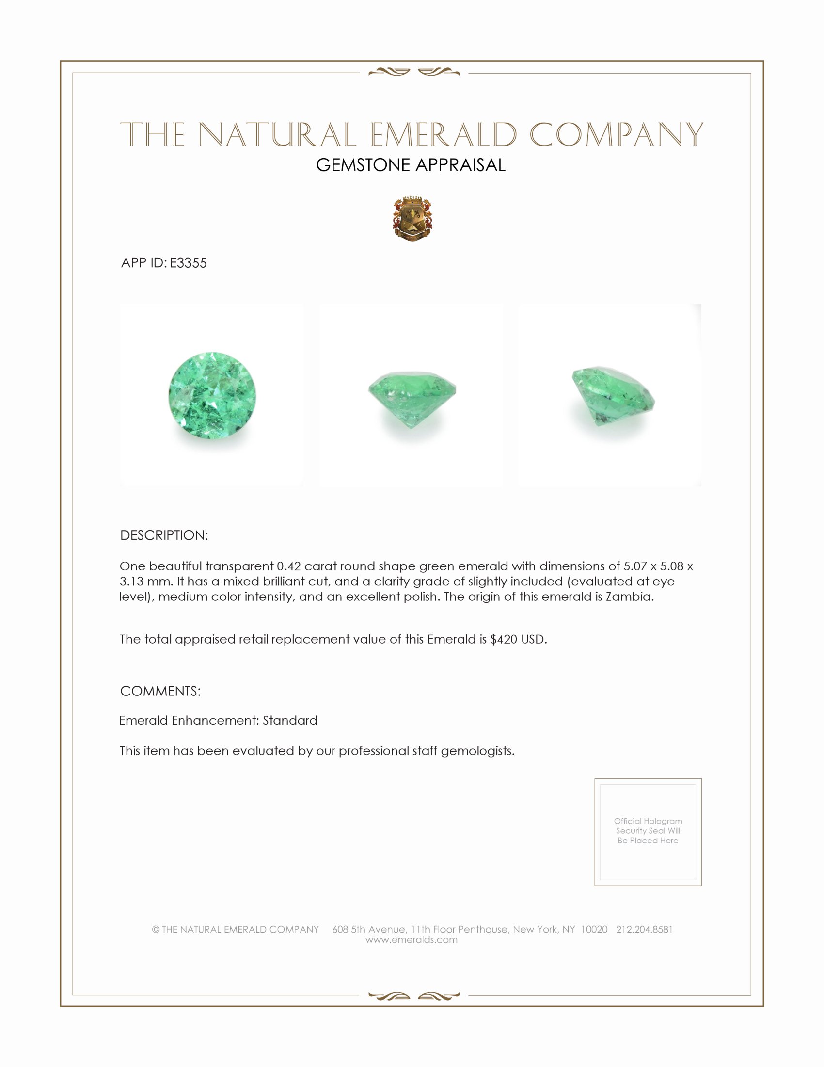 0.42 Ct. Emerald from Zambia