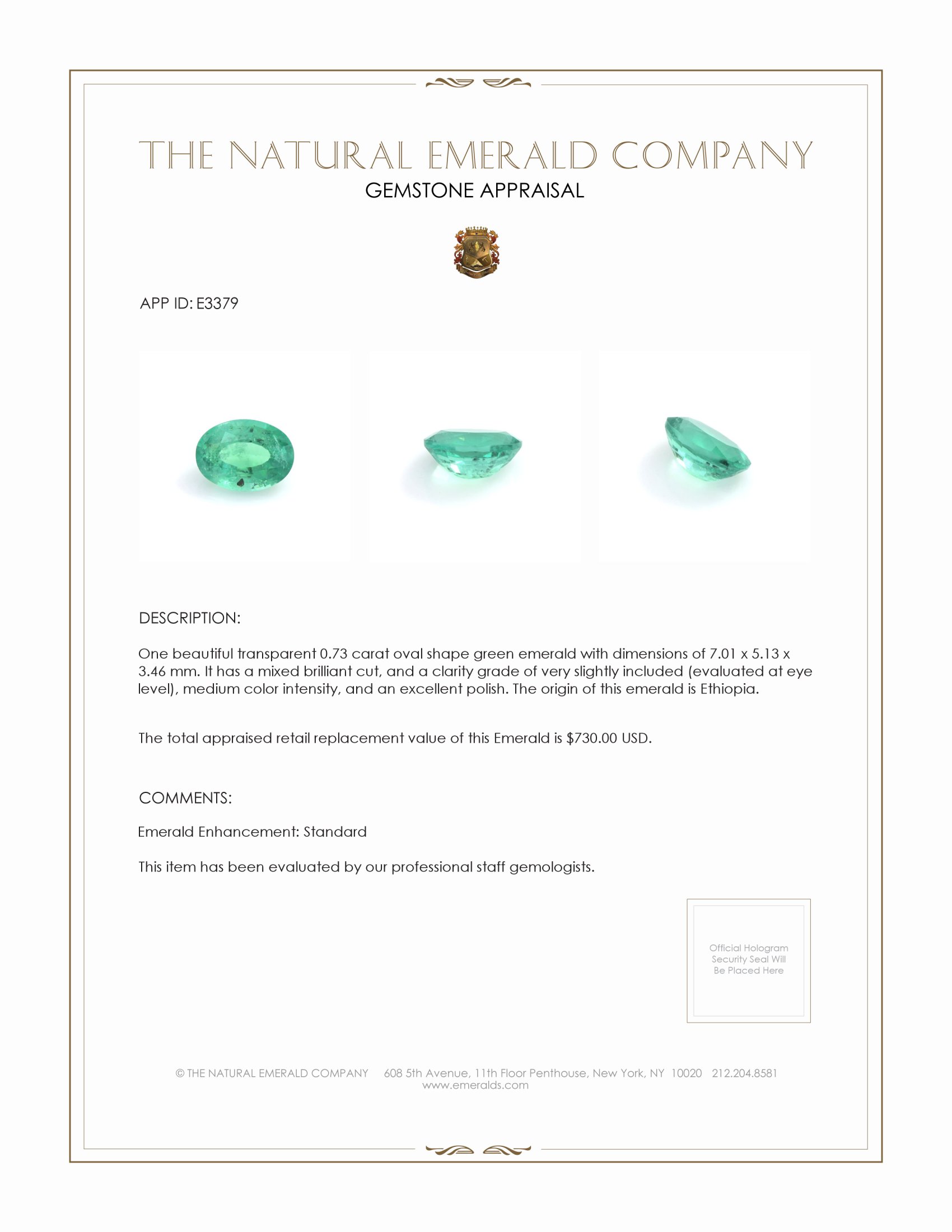 0.73 Ct. Emerald from Ethiopia