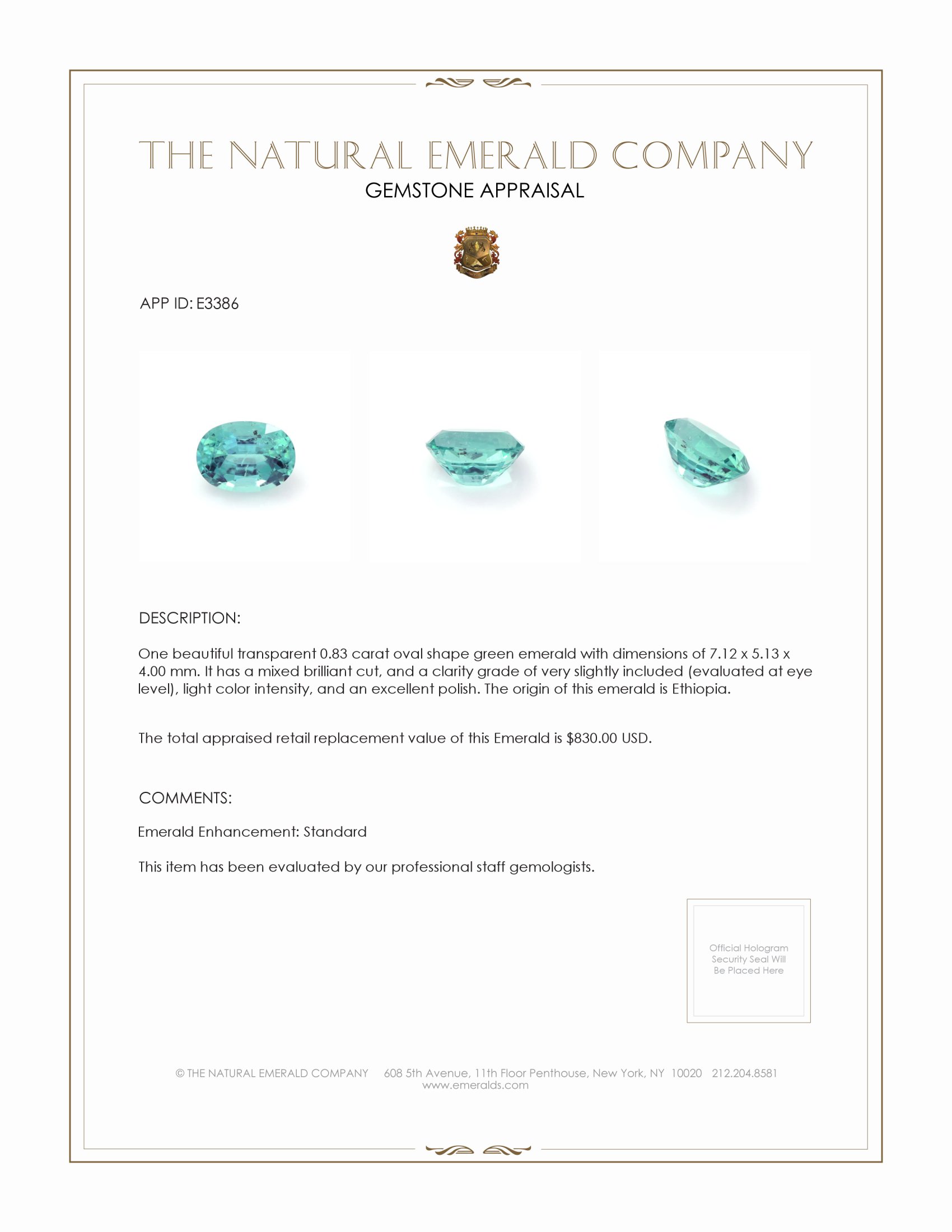 0.83 Ct. Emerald from Ethiopia