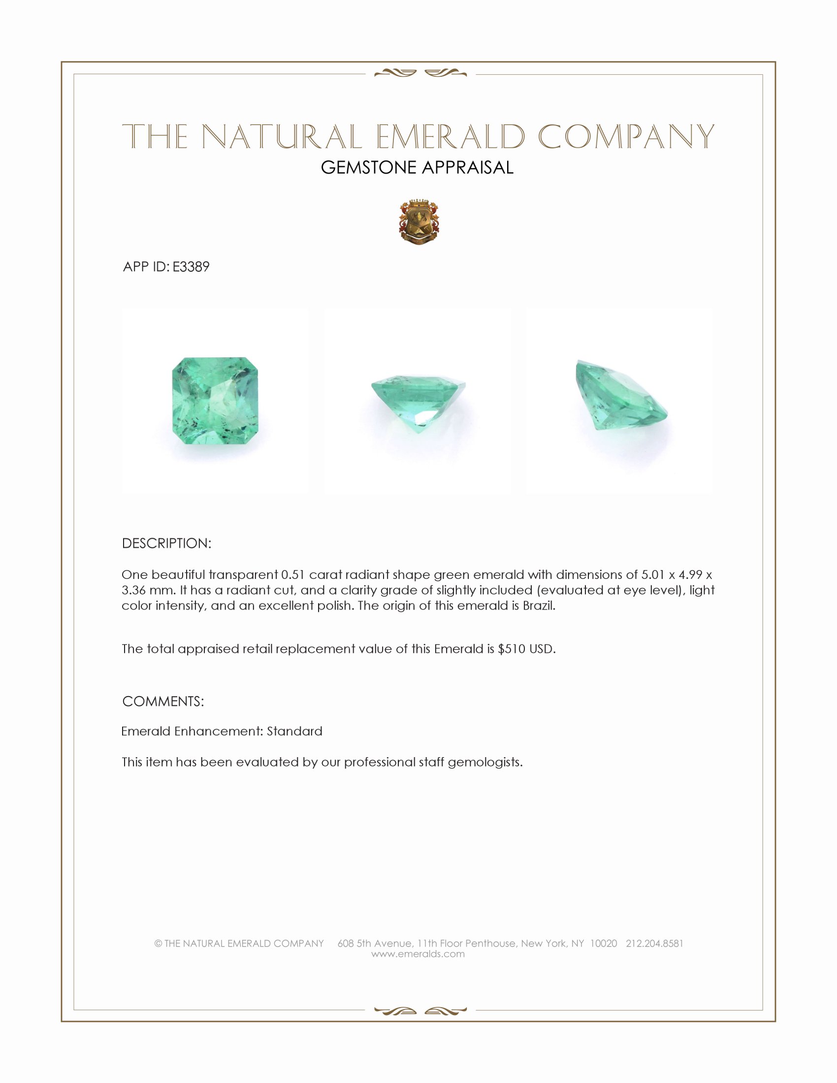 0.51 Ct. Emerald from Brazil