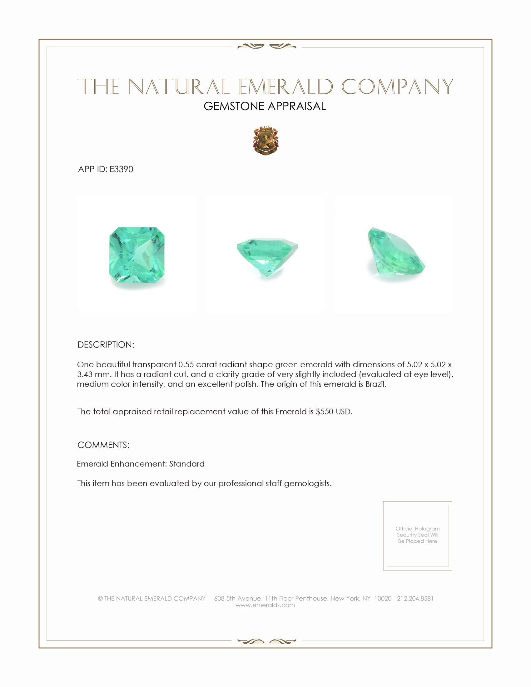 0.55 Ct. Emerald from Brazil