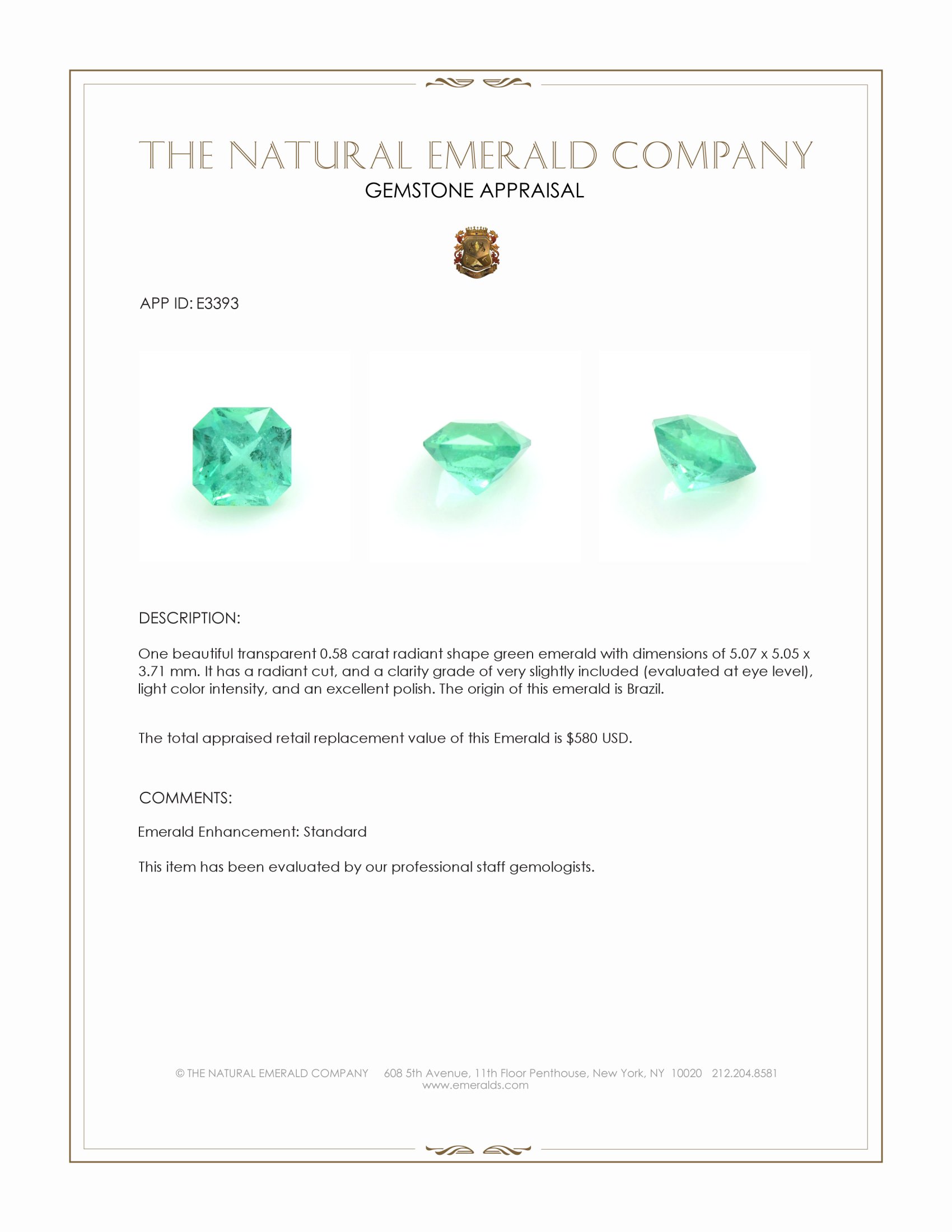 0.58 Ct. Emerald from Brazil
