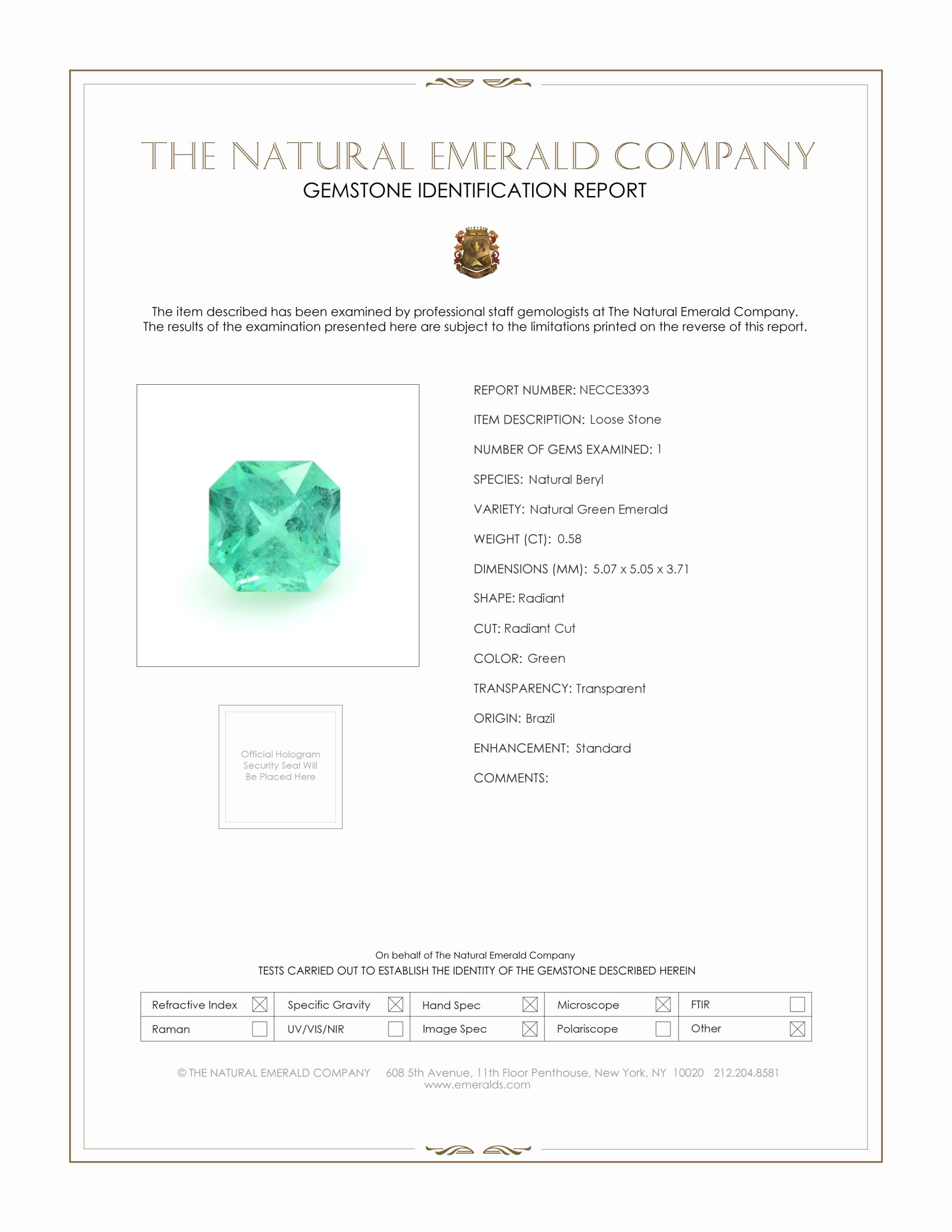 0.58 Ct. Emerald from Brazil