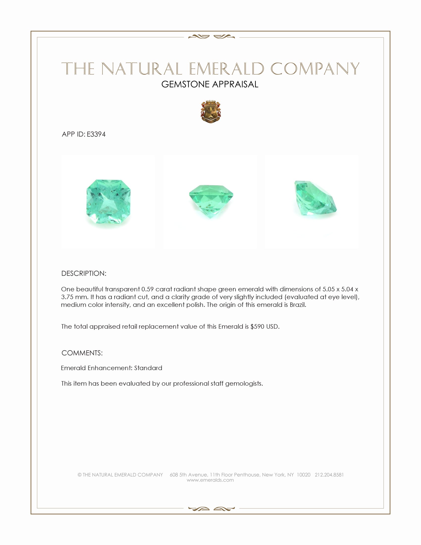 0.59 Ct. Emerald from Brazil