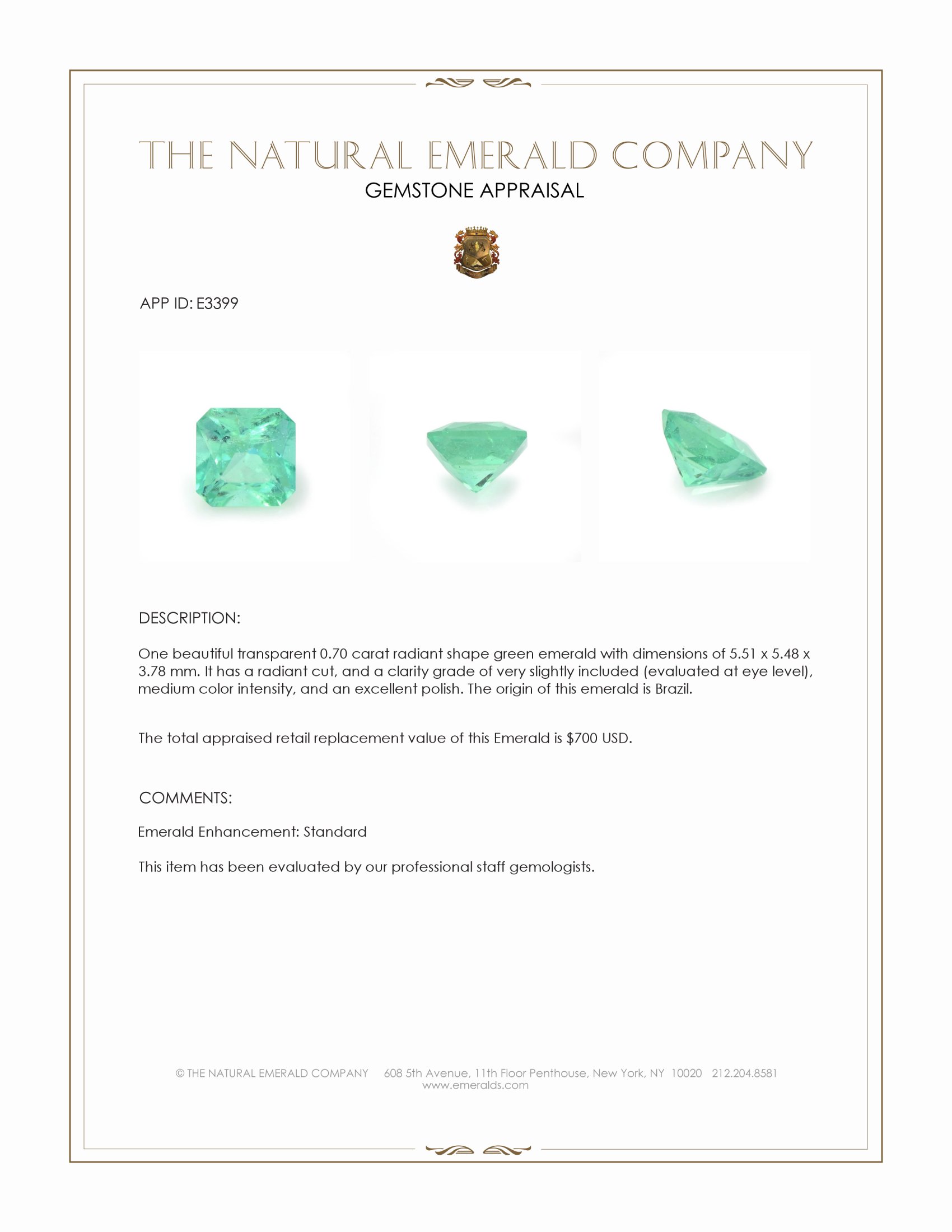 0.70 Ct. Emerald from Brazil