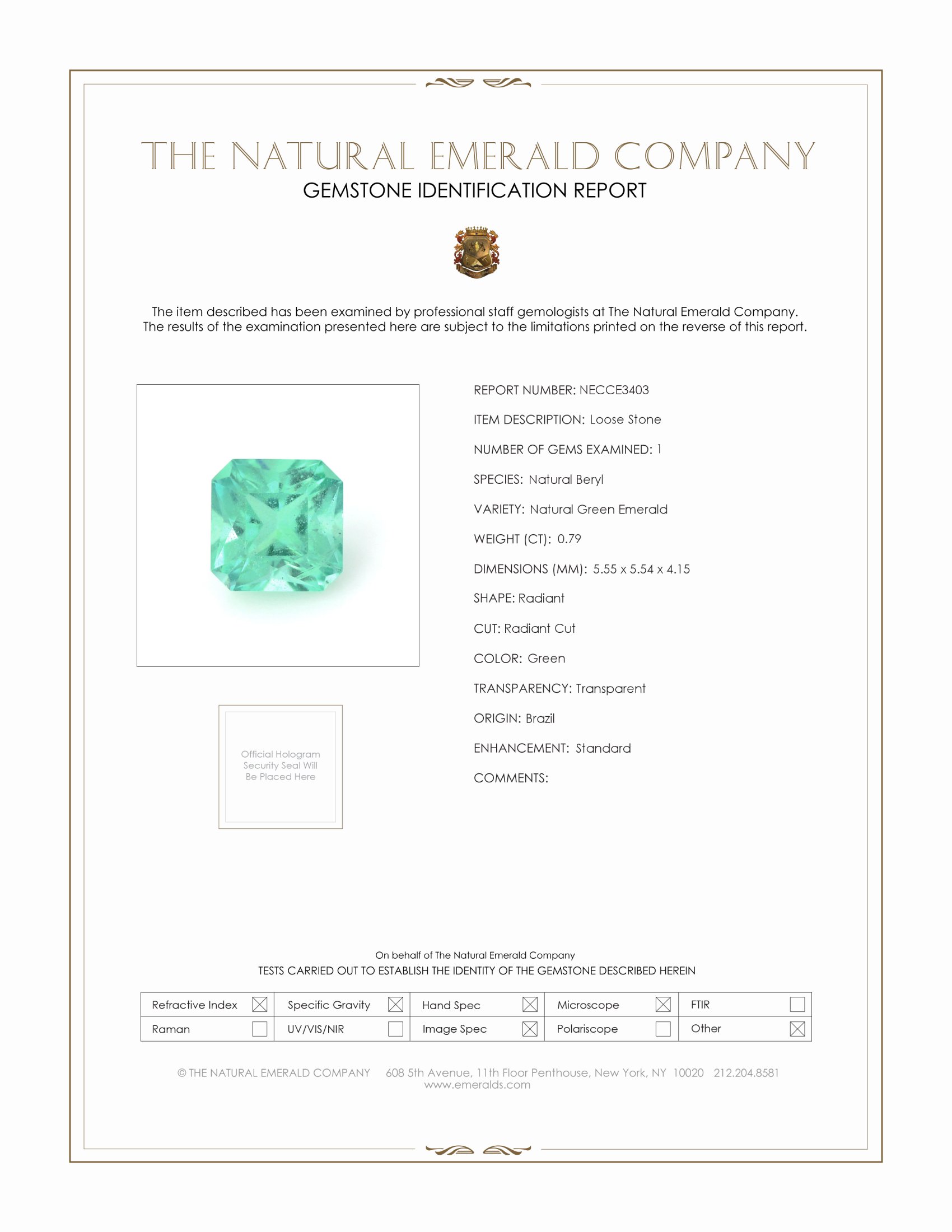 0.79 Ct. Emerald 来自 巴西