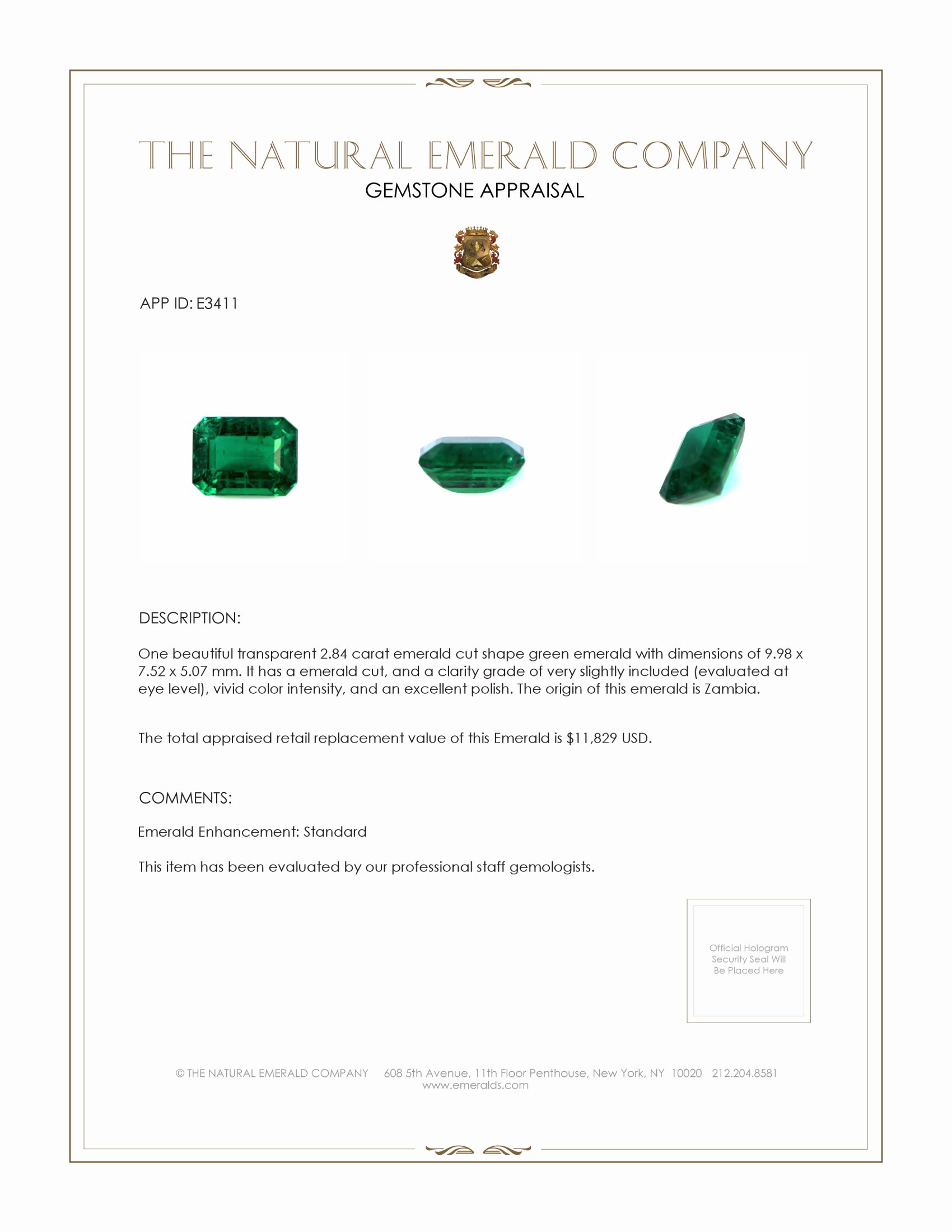 2.84 Ct. Emerald from Zambia