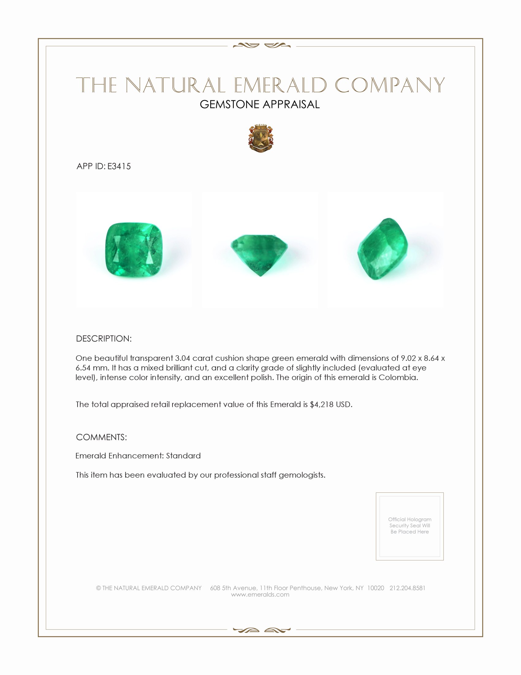 3.04 Ct. Emerald from Colombia