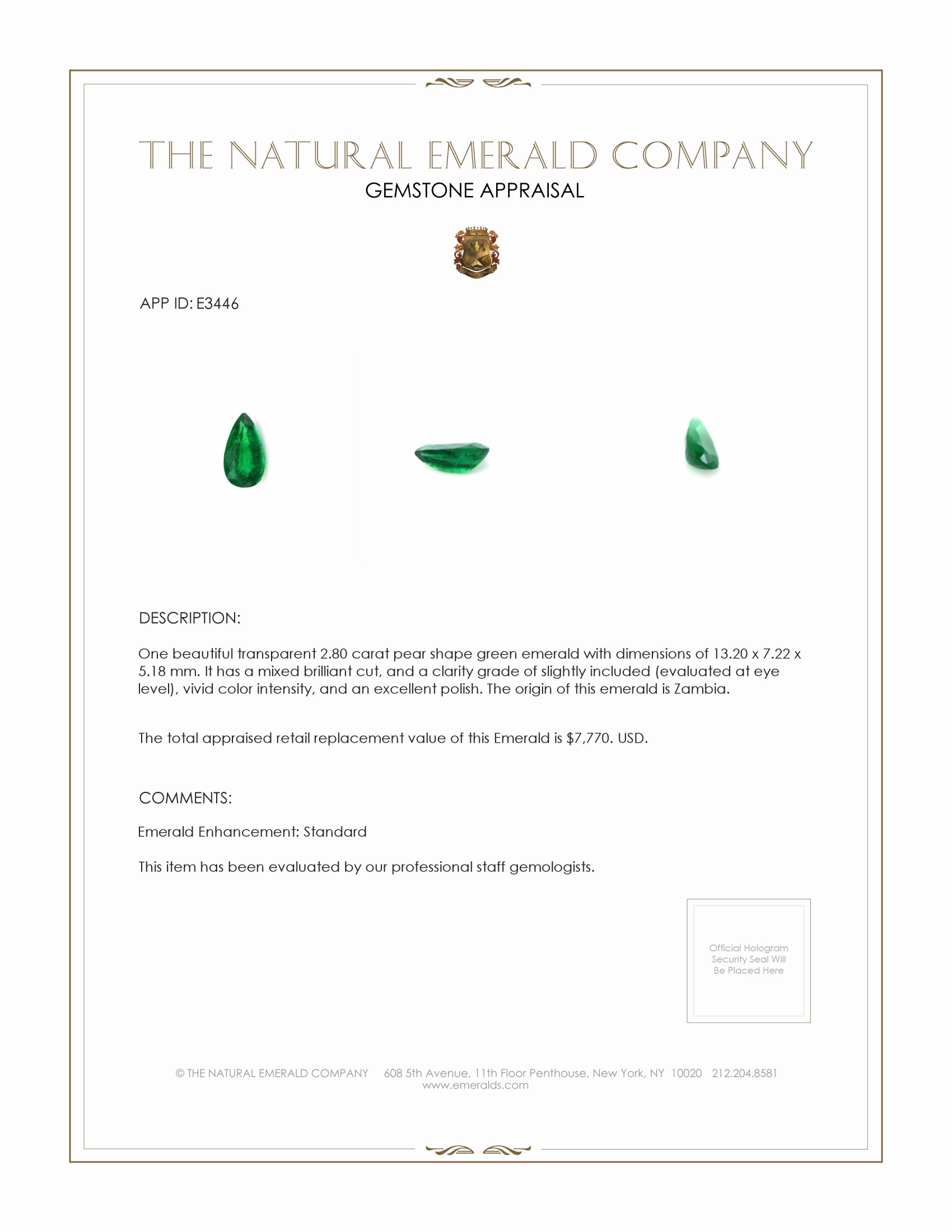 2.80 Ct. Emerald from Zambia