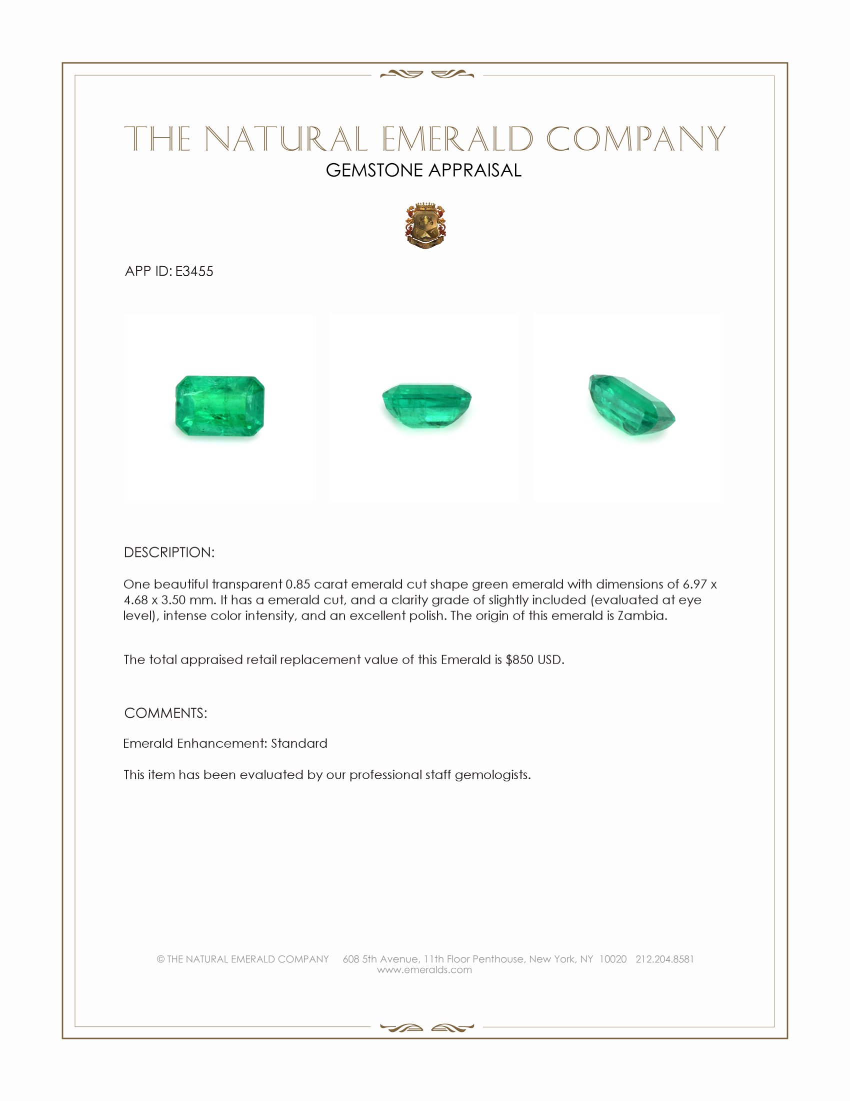 0.85 Ct. Emerald from Zambia