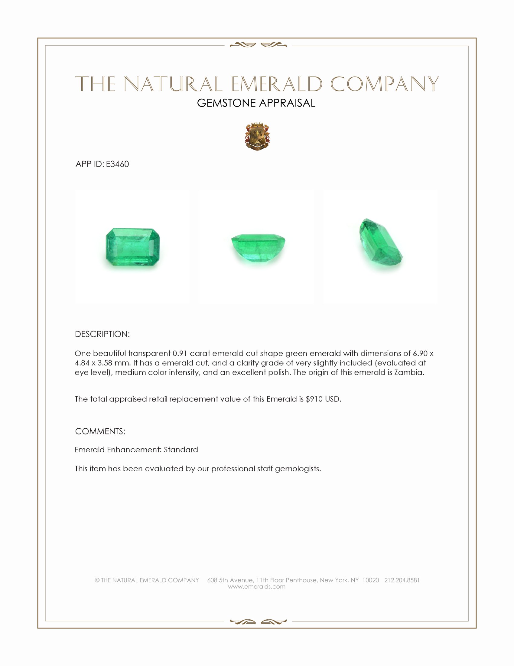 0.91 Ct. Emerald from Zambia