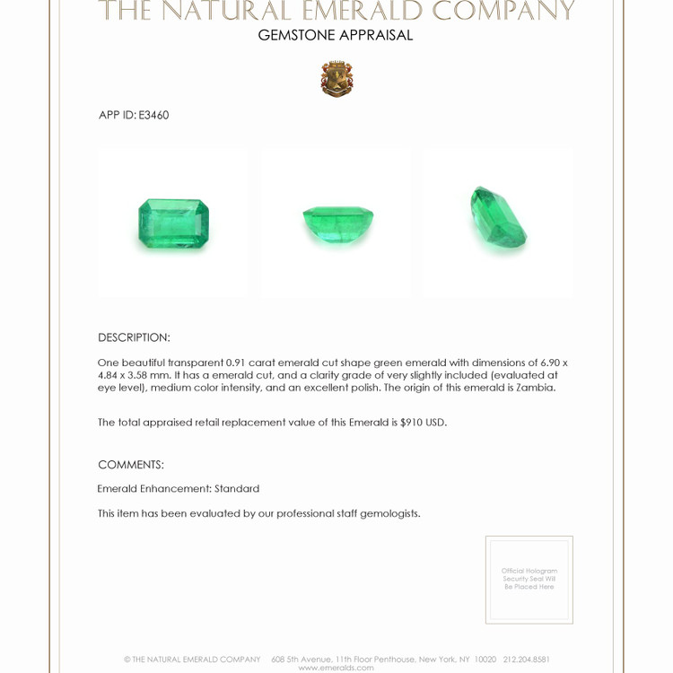 0.91 Ct. Emerald from Zambia