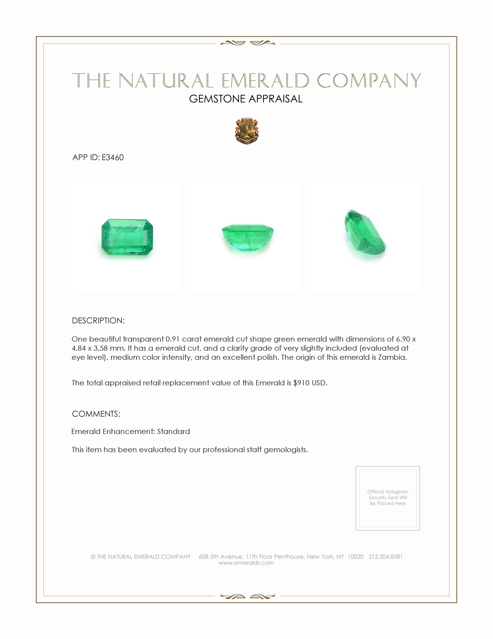 0.91 Ct. Emerald from Zambia