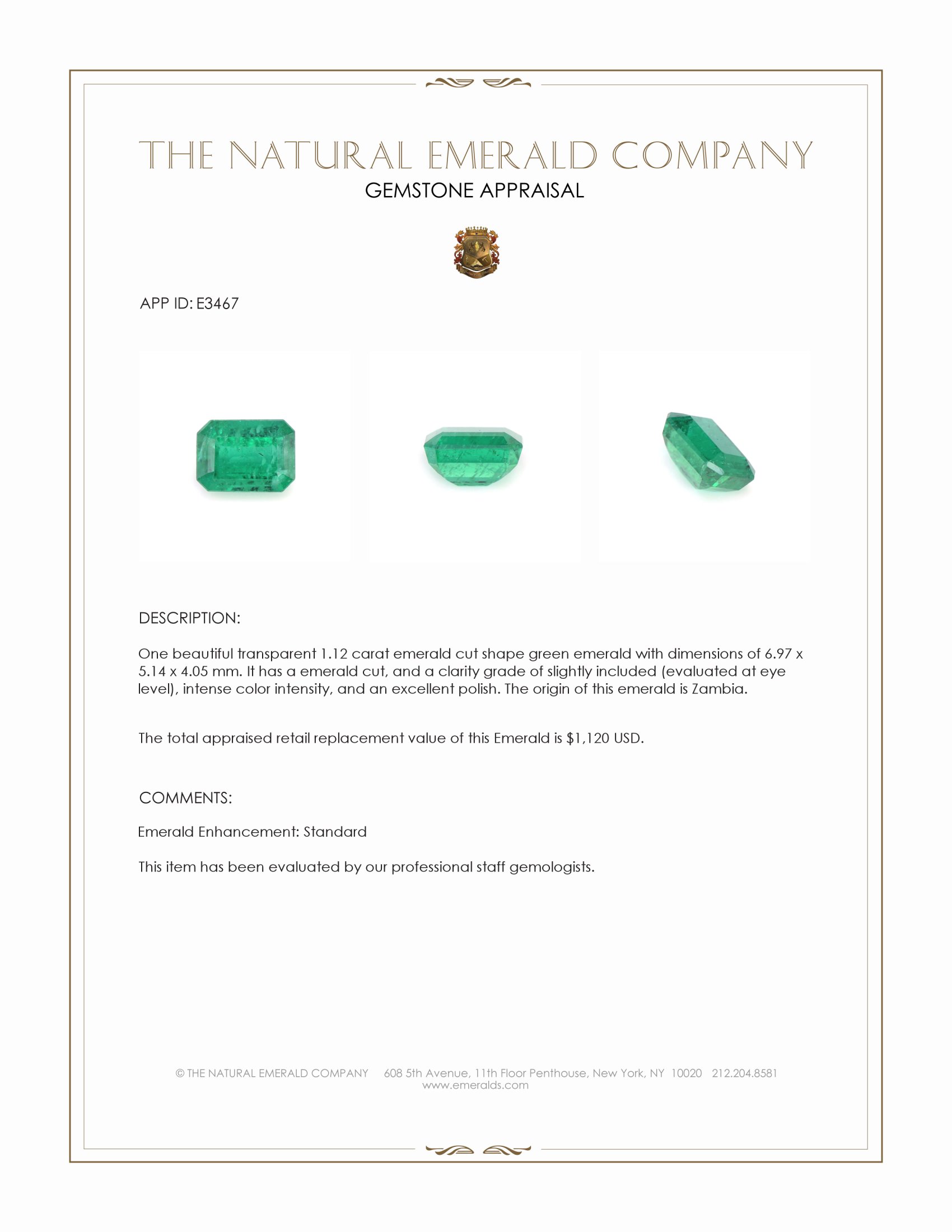 1.12 Ct. Emerald from Zambia