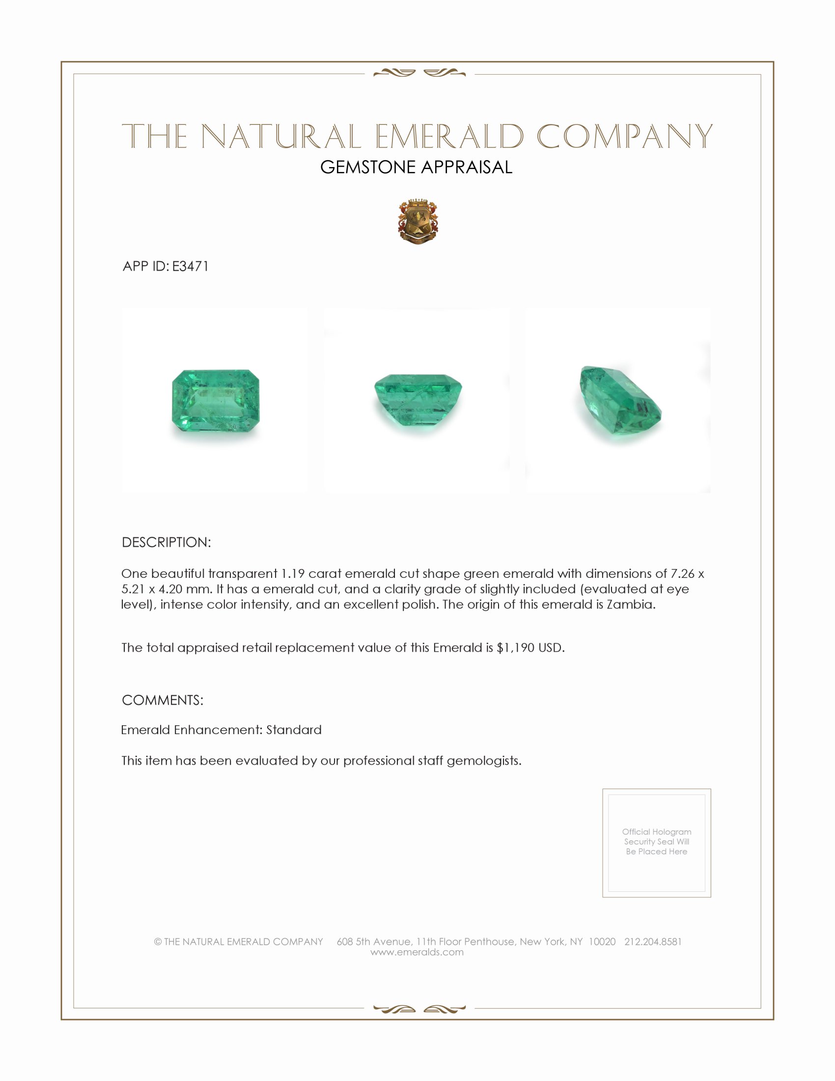 1.19 Ct. Emerald from Zambia