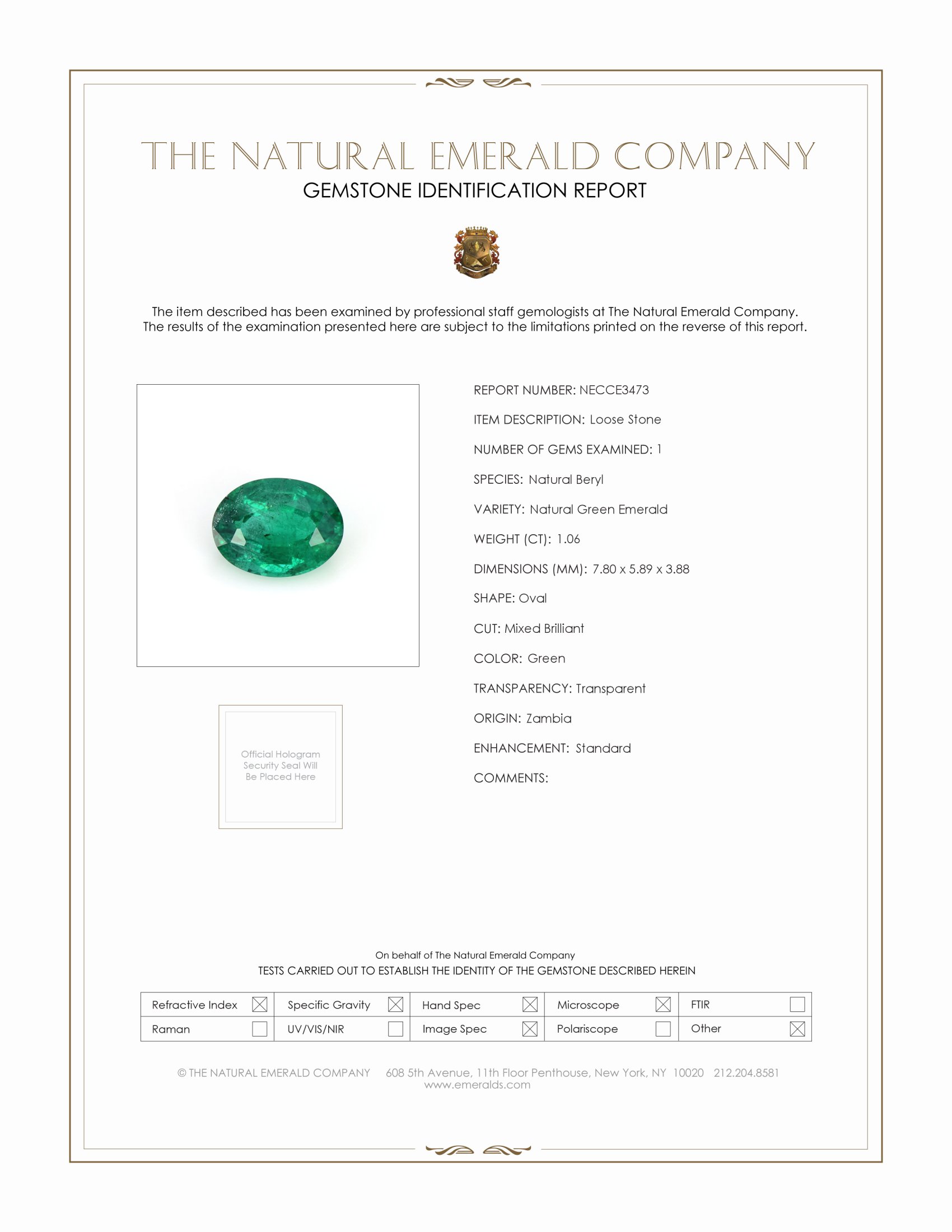 1.06 Ct. Emerald from Zambia