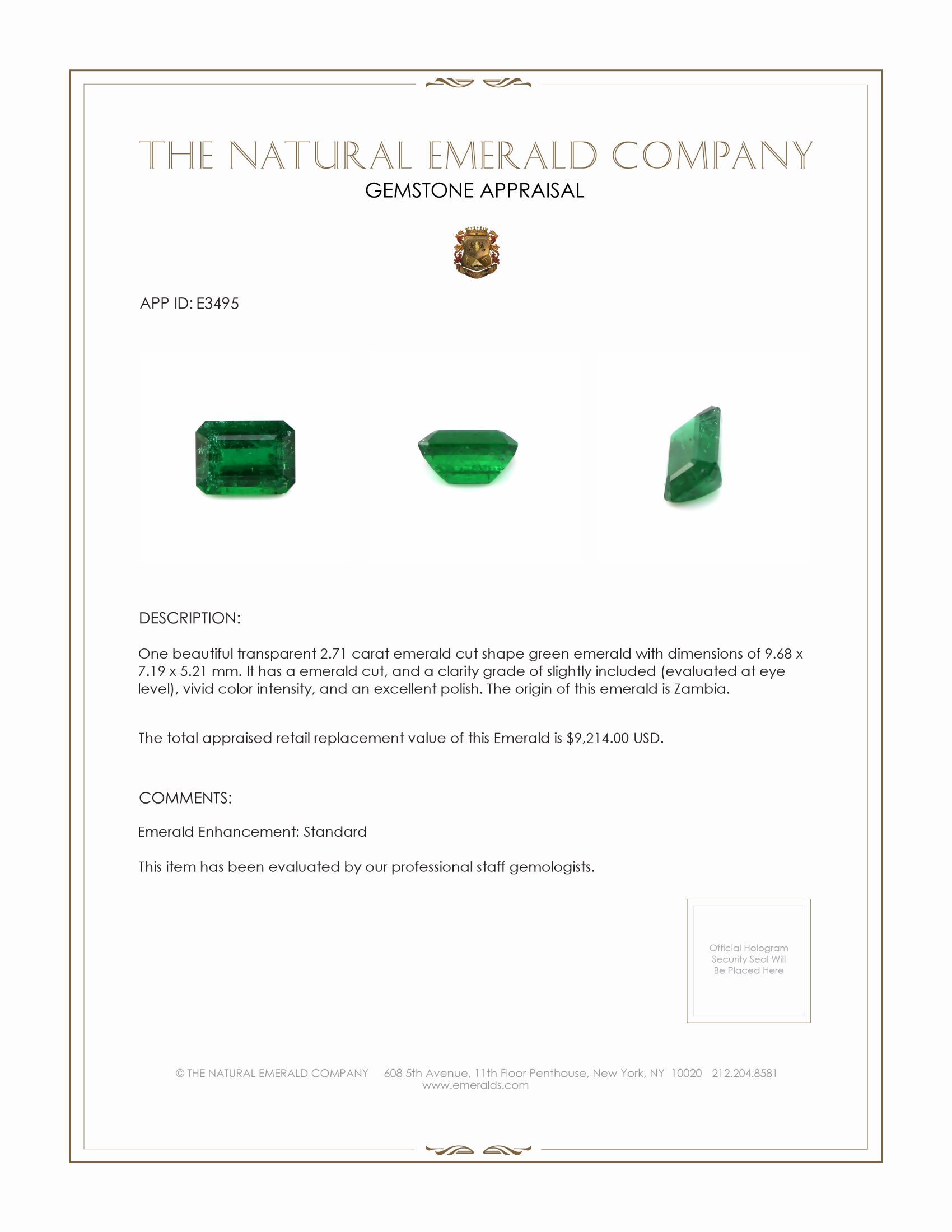 2.71 Ct. Emerald from Zambia