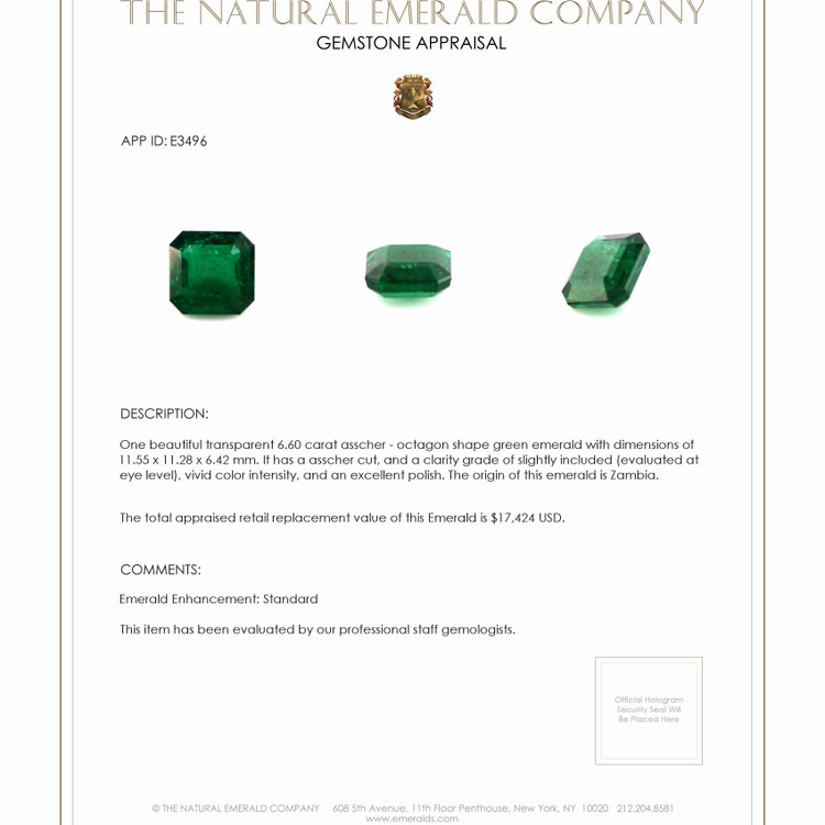 6.60 Ct. Emerald from Zambia