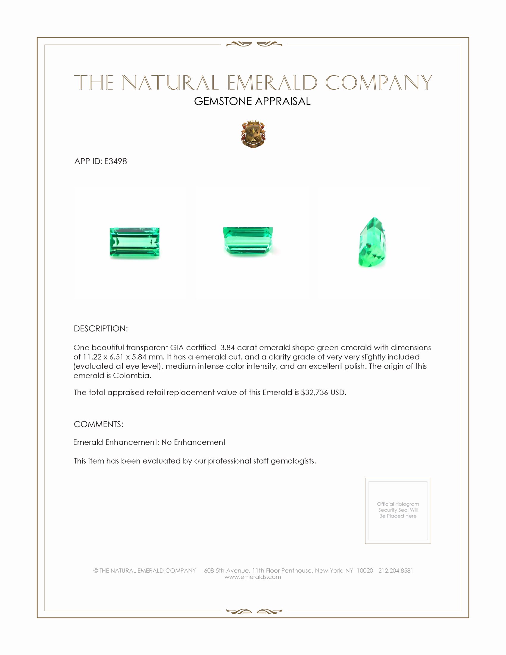 3.84 Ct. Emerald from Colombia