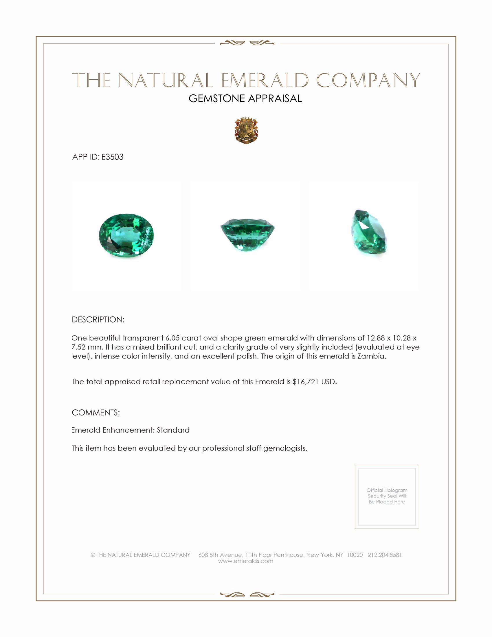 6.05 Ct. Emerald from Zambia