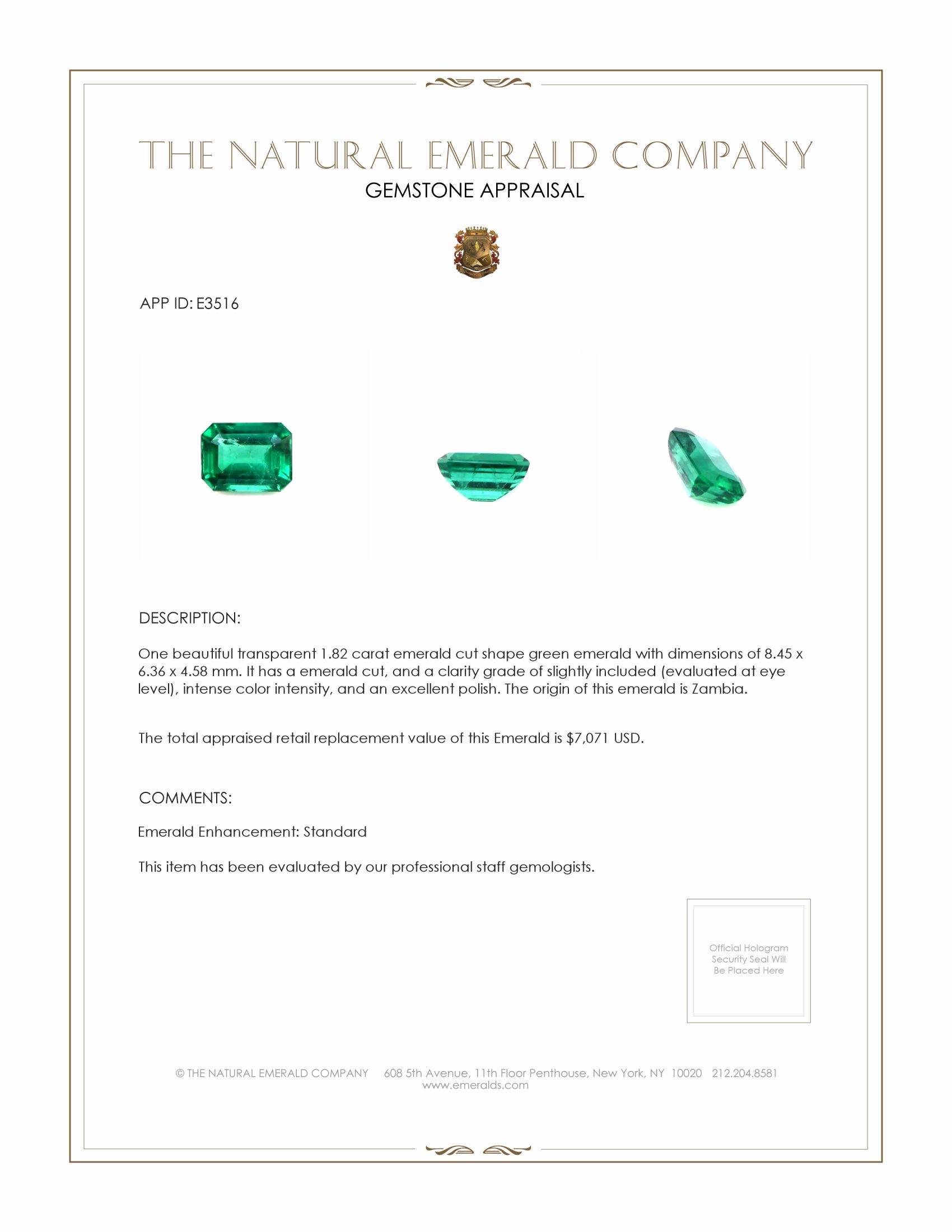 1.82 Ct. Emerald from Zambia